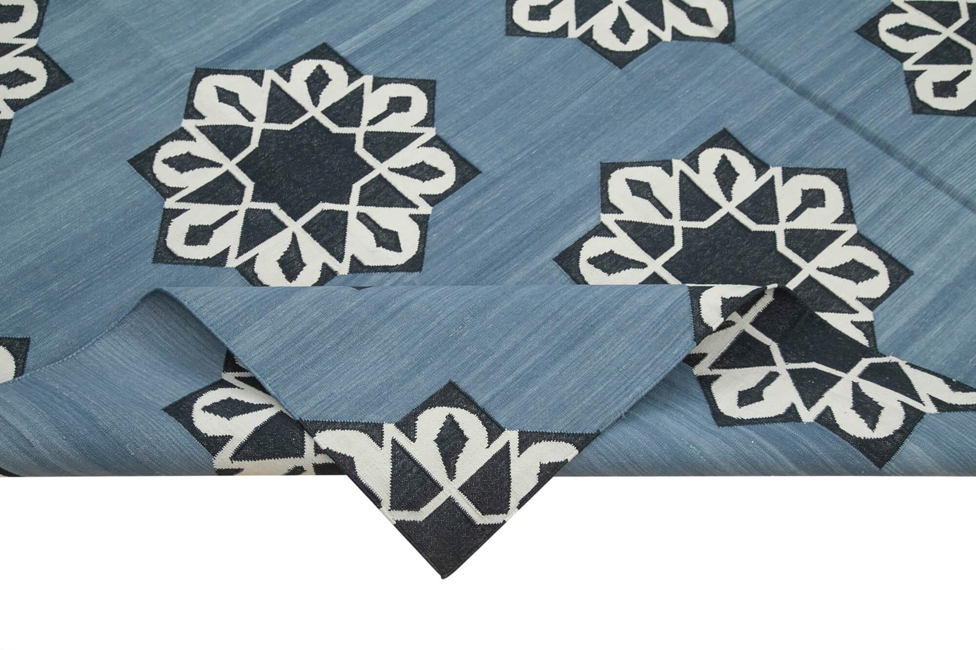 8 x 10 Blue Dhurrie Rug - 3006