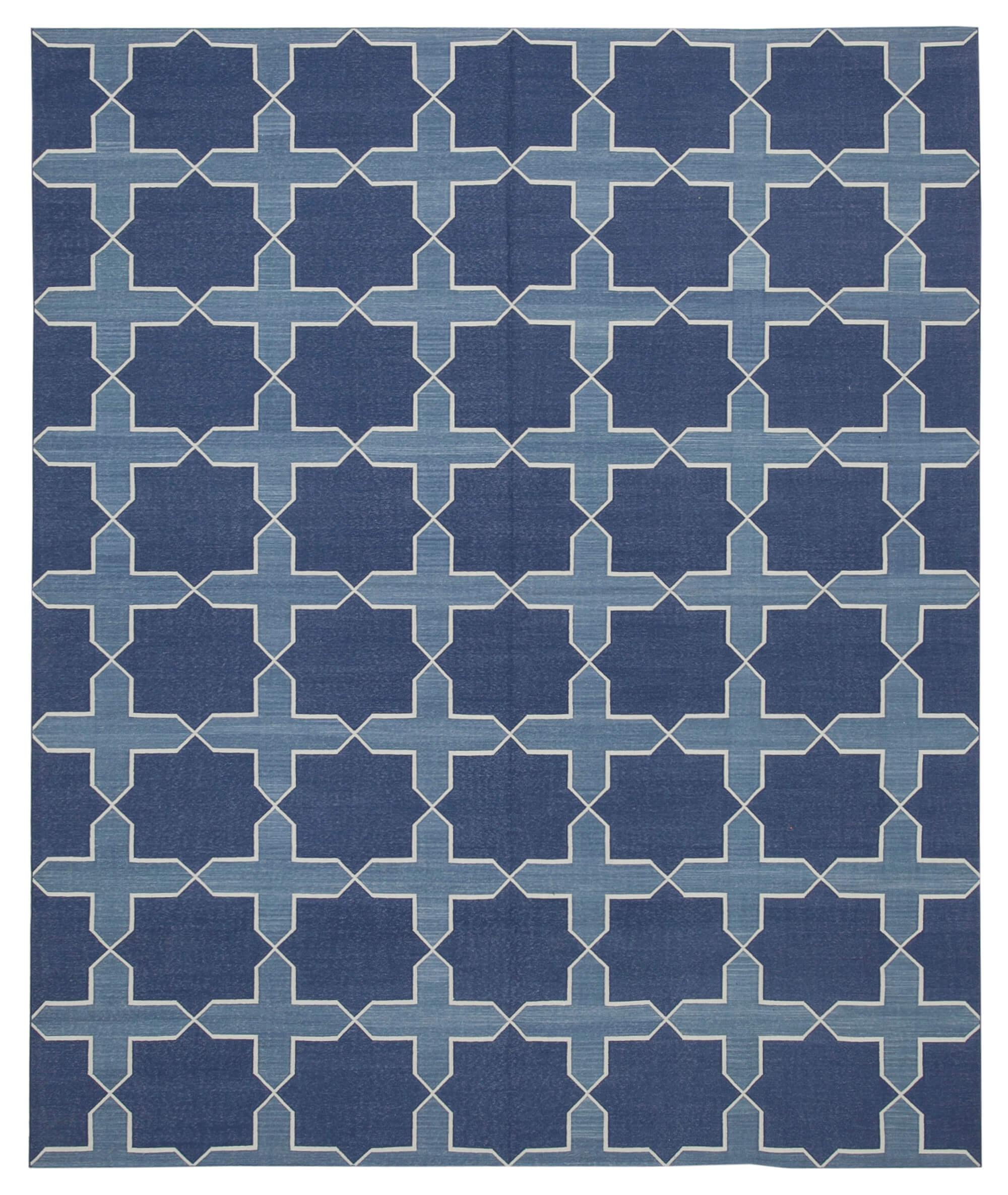 8 x 10 Blue Dhurrie Rug - 3007