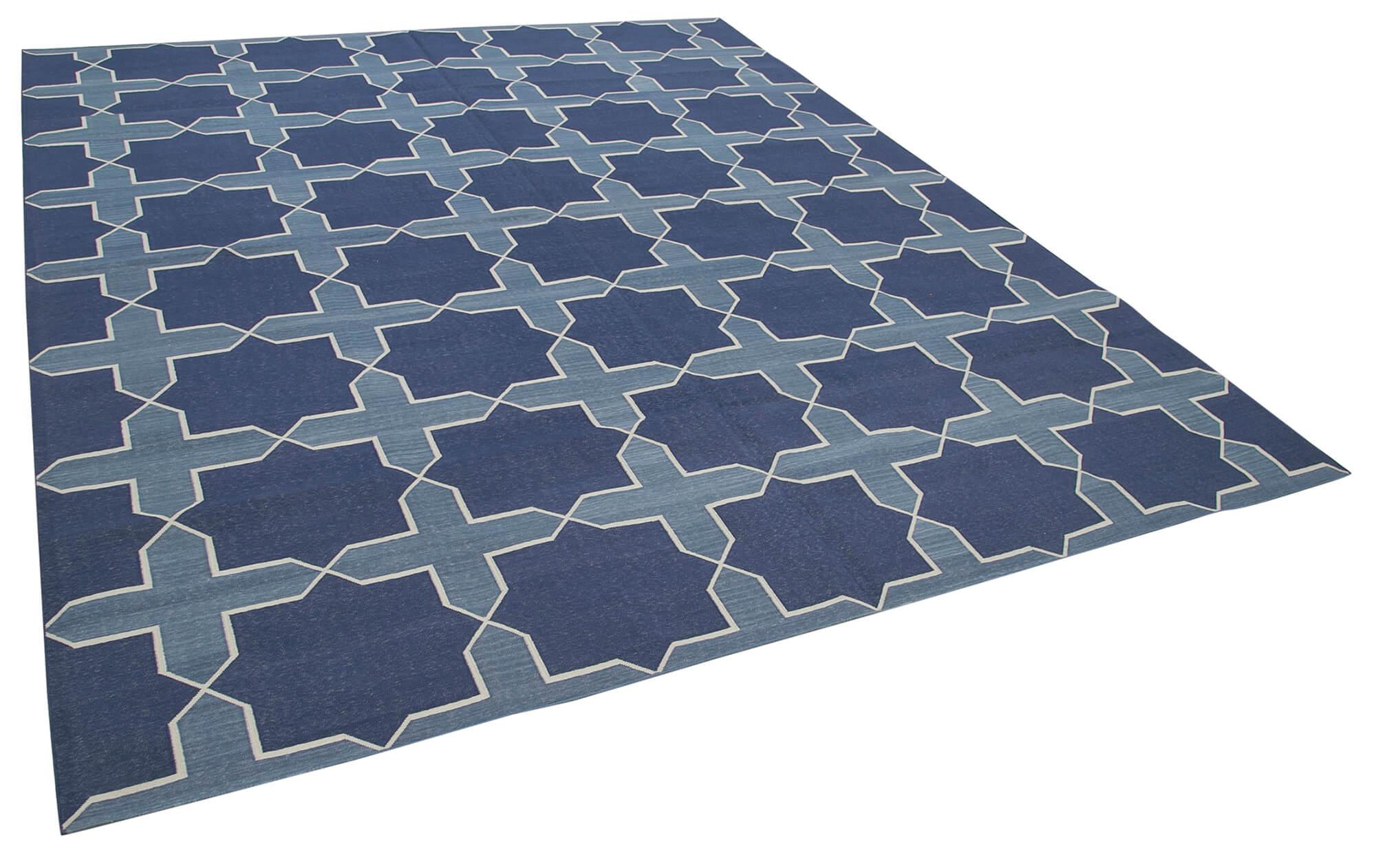 8 x 10 Blue Dhurrie Rug - 3007