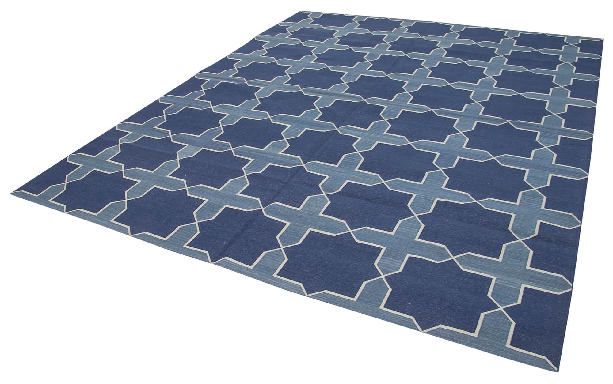 8 x 10 Blue Dhurrie Rug - 3007