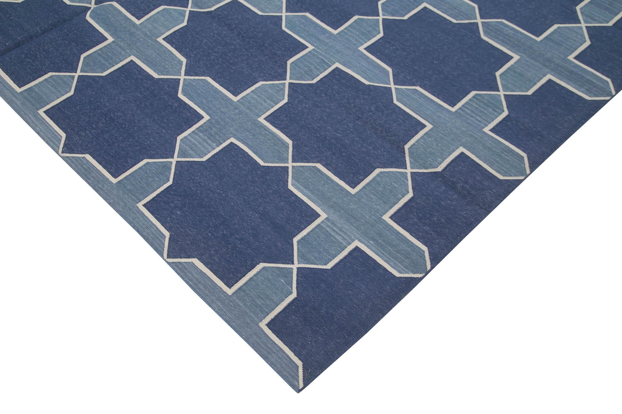 8 x 10 Blue Dhurrie Rug - 3007