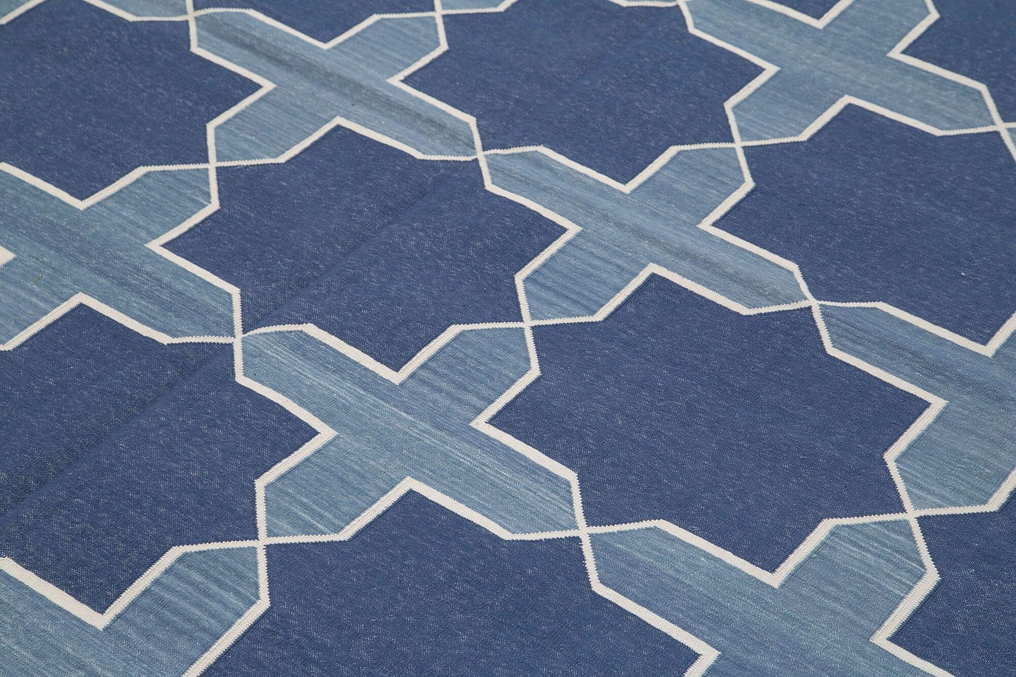 8 x 10 Blue Dhurrie Rug - 3007