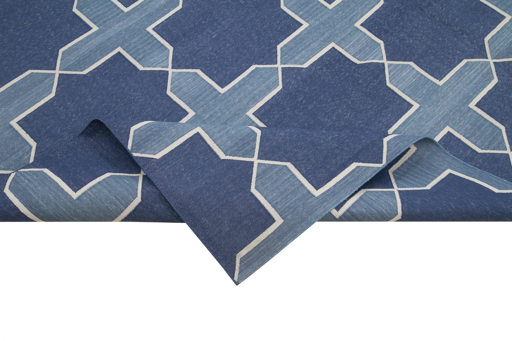 8 x 10 Blue Dhurrie Rug - 3007