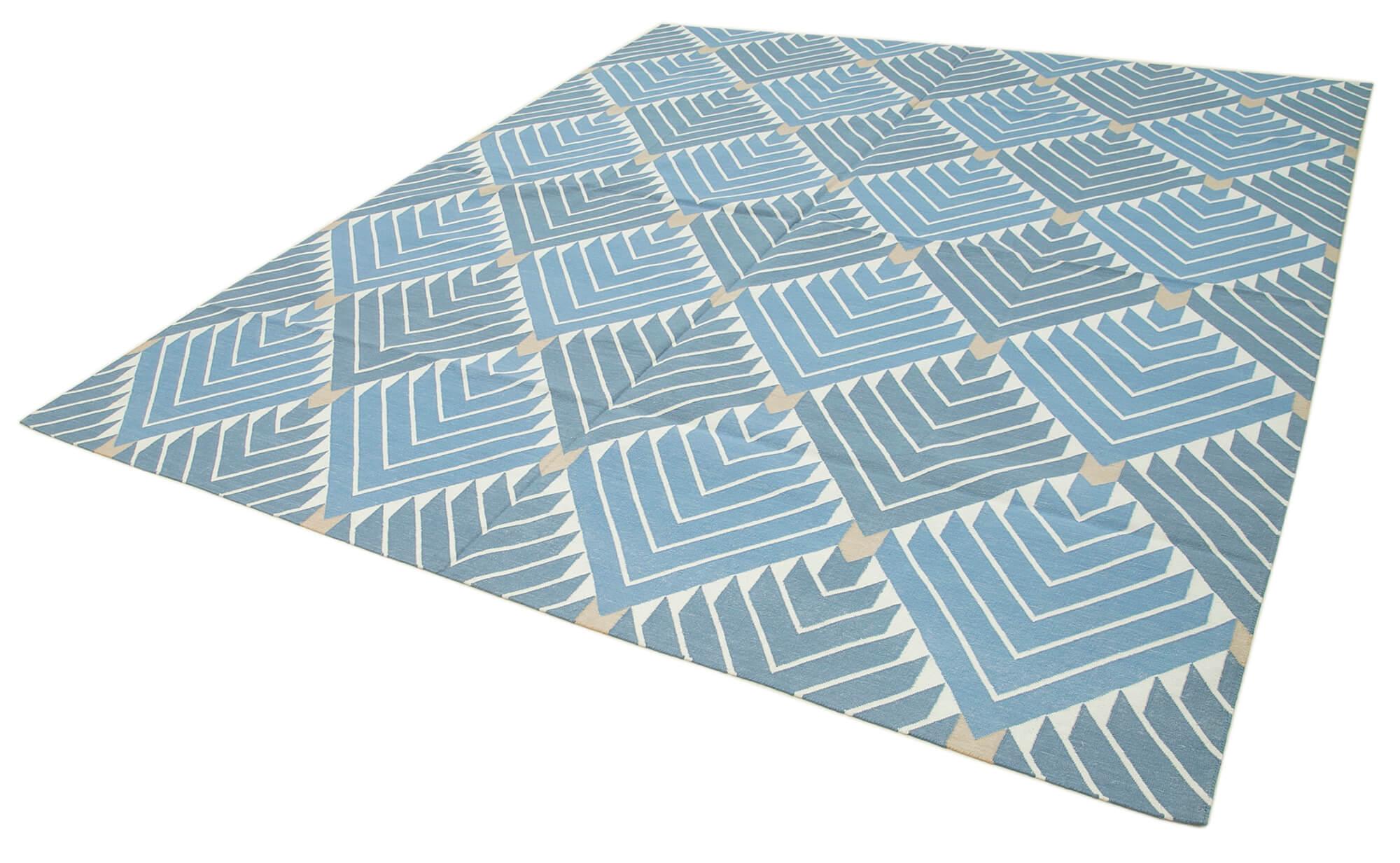 8 x 10 Blue Dhurrie Rug - 3009