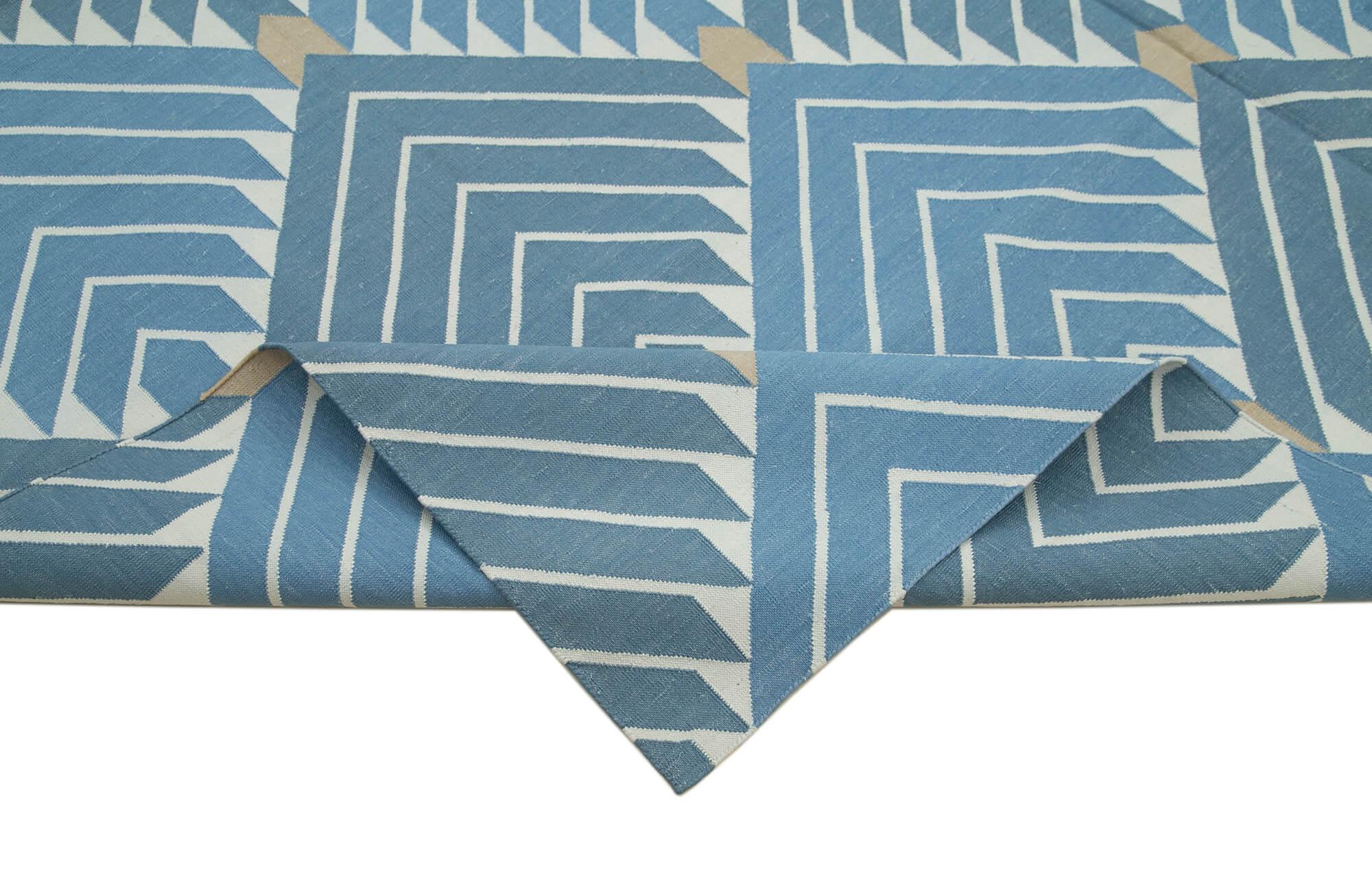 8 x 10 Blue Dhurrie Rug - 3009