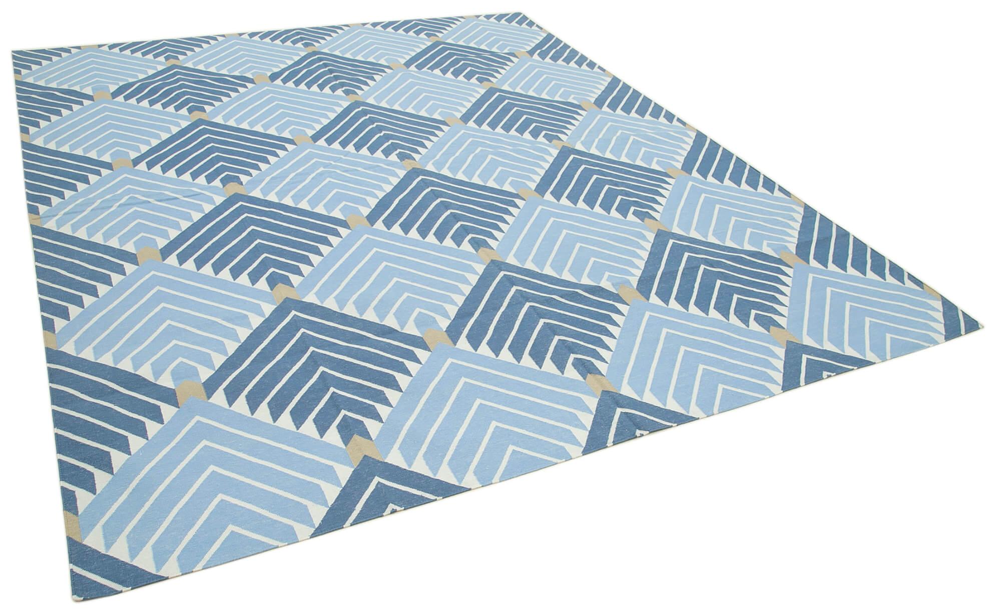 8 x 10 Blue Dhurrie Rug - 3010