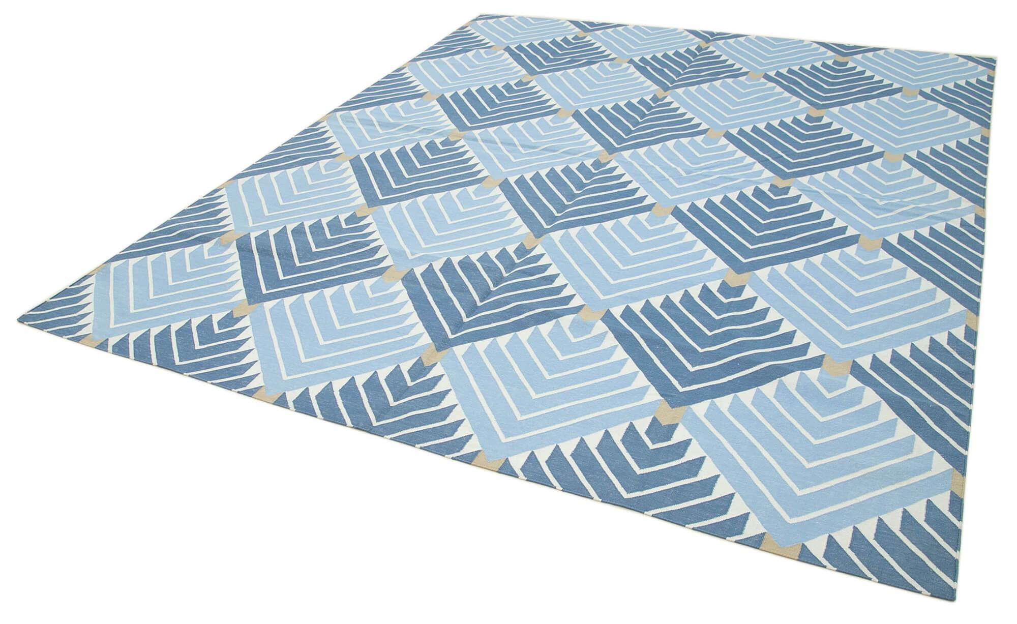 8 x 10 Blue Dhurrie Rug - 3010