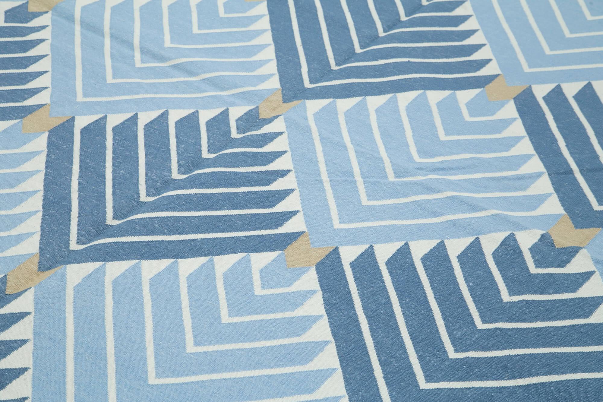 8 x 10 Blue Dhurrie Rug - 3010