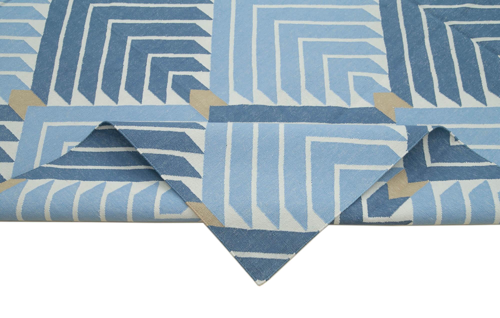 8 x 10 Blue Dhurrie Rug - 3010