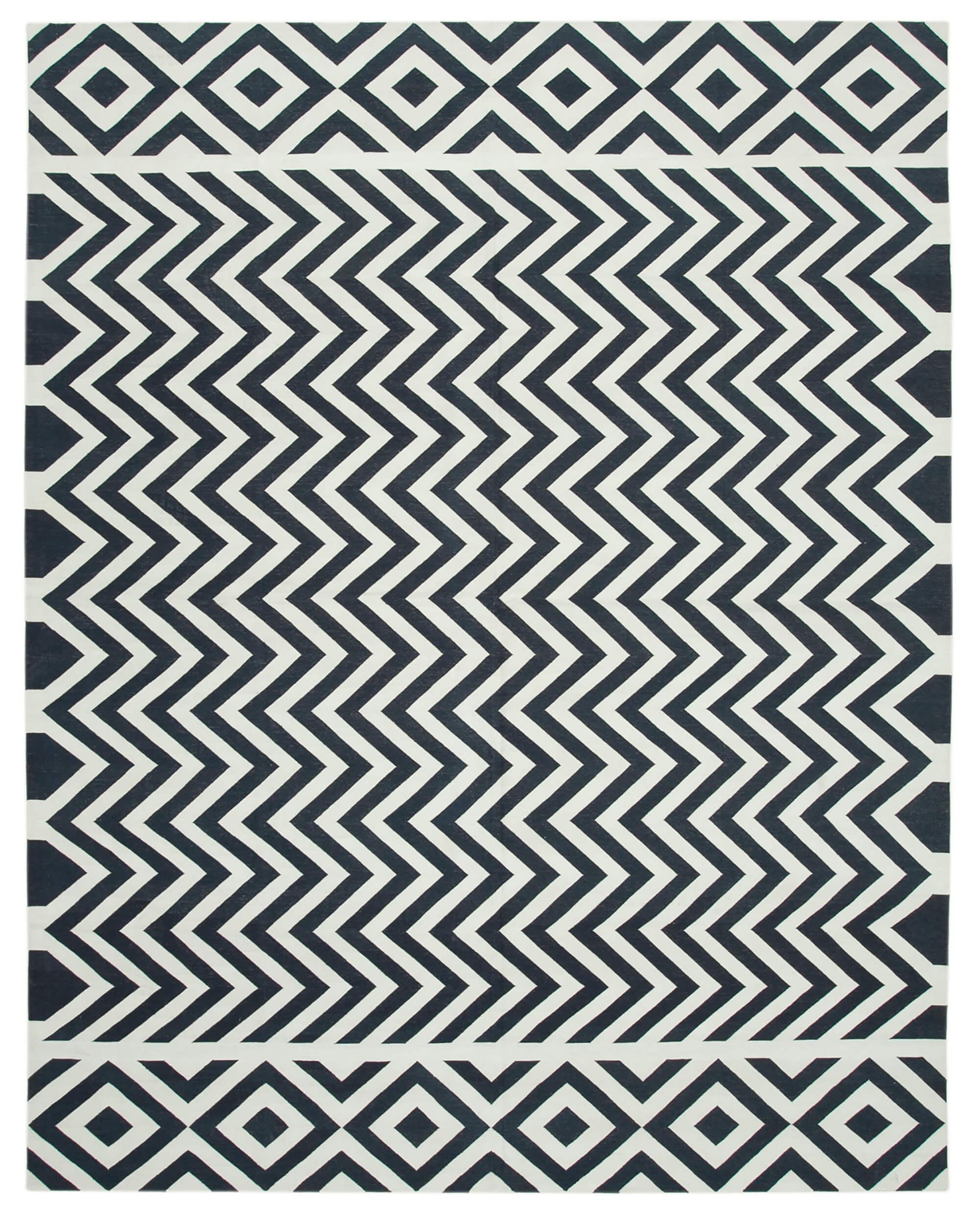 9 x 12 Black Dhurrie Rug - 3027