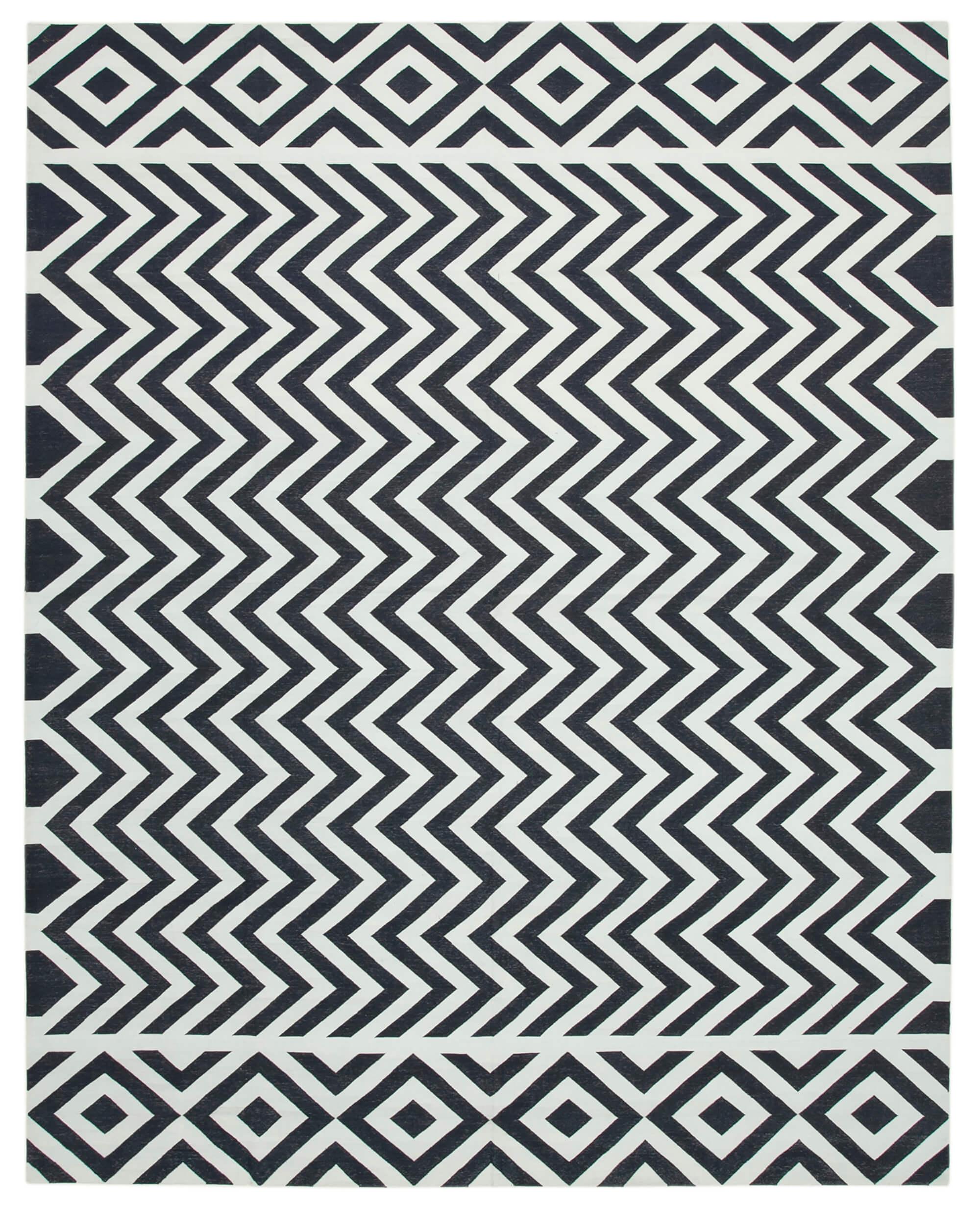 9 x 12 Black Dhurrie Rug - 3028