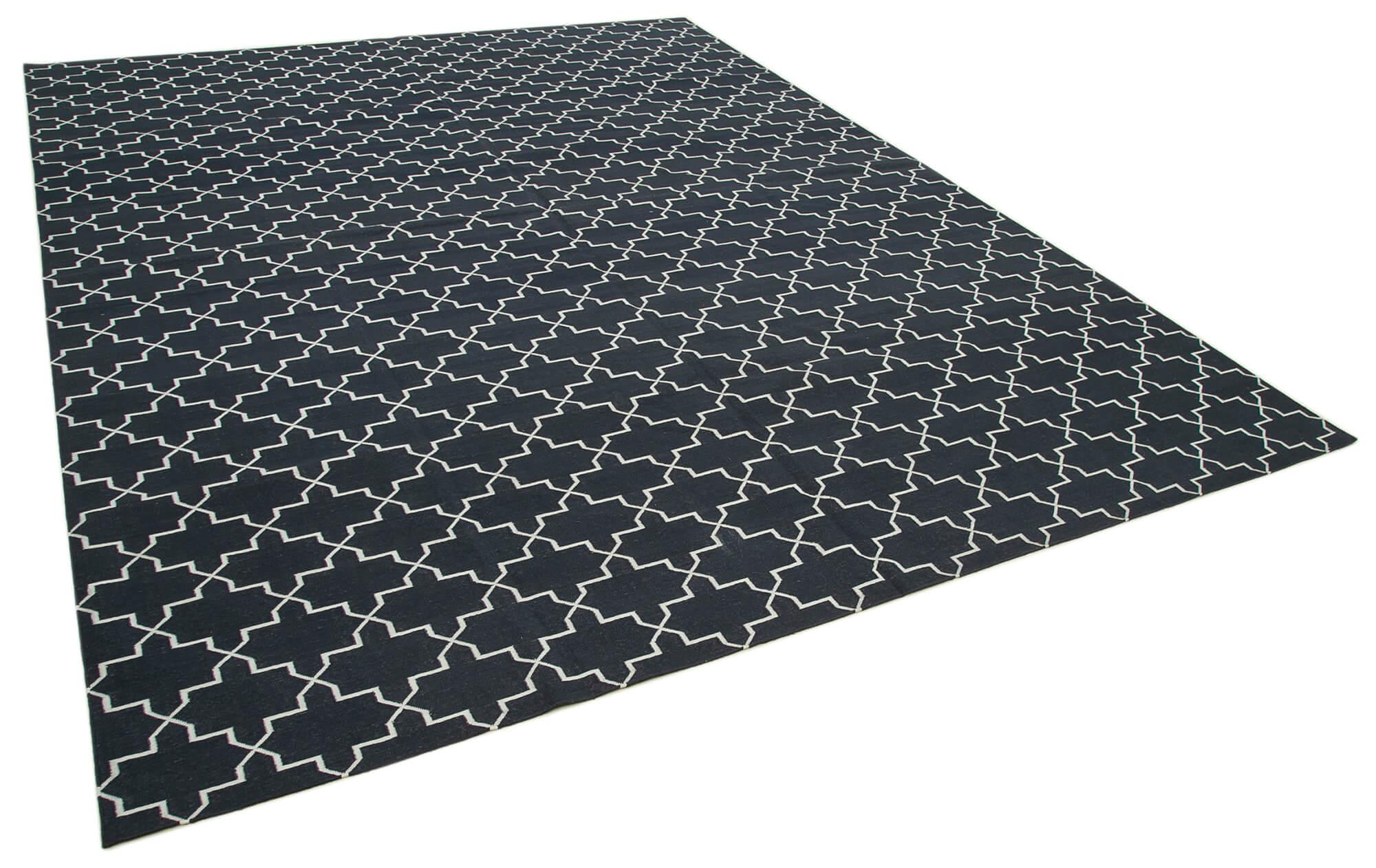 9 x 12 Black Dhurrie Rug - 3030