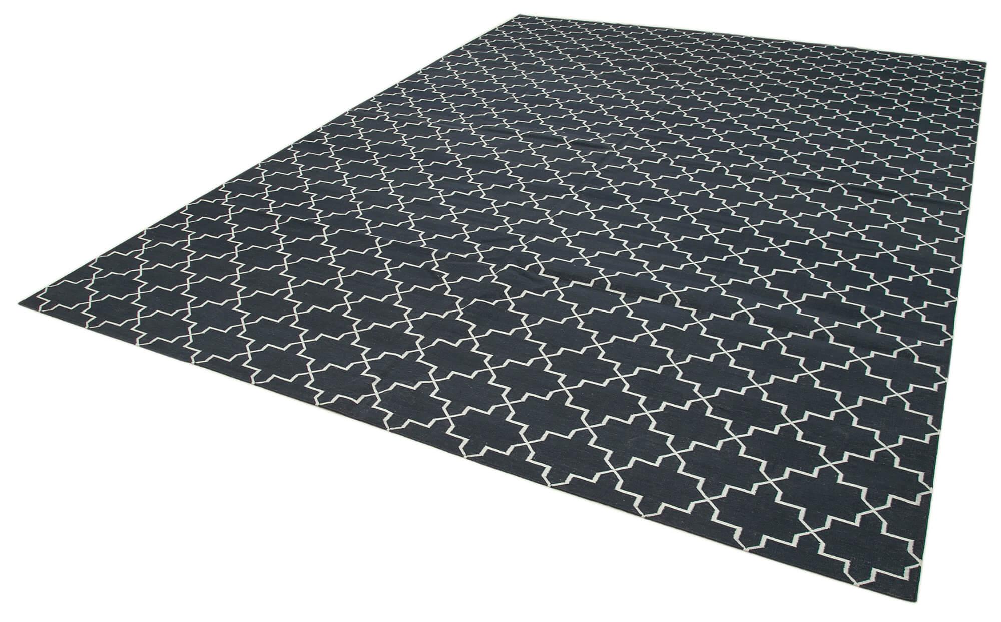 9 x 12 Black Dhurrie Rug - 3030