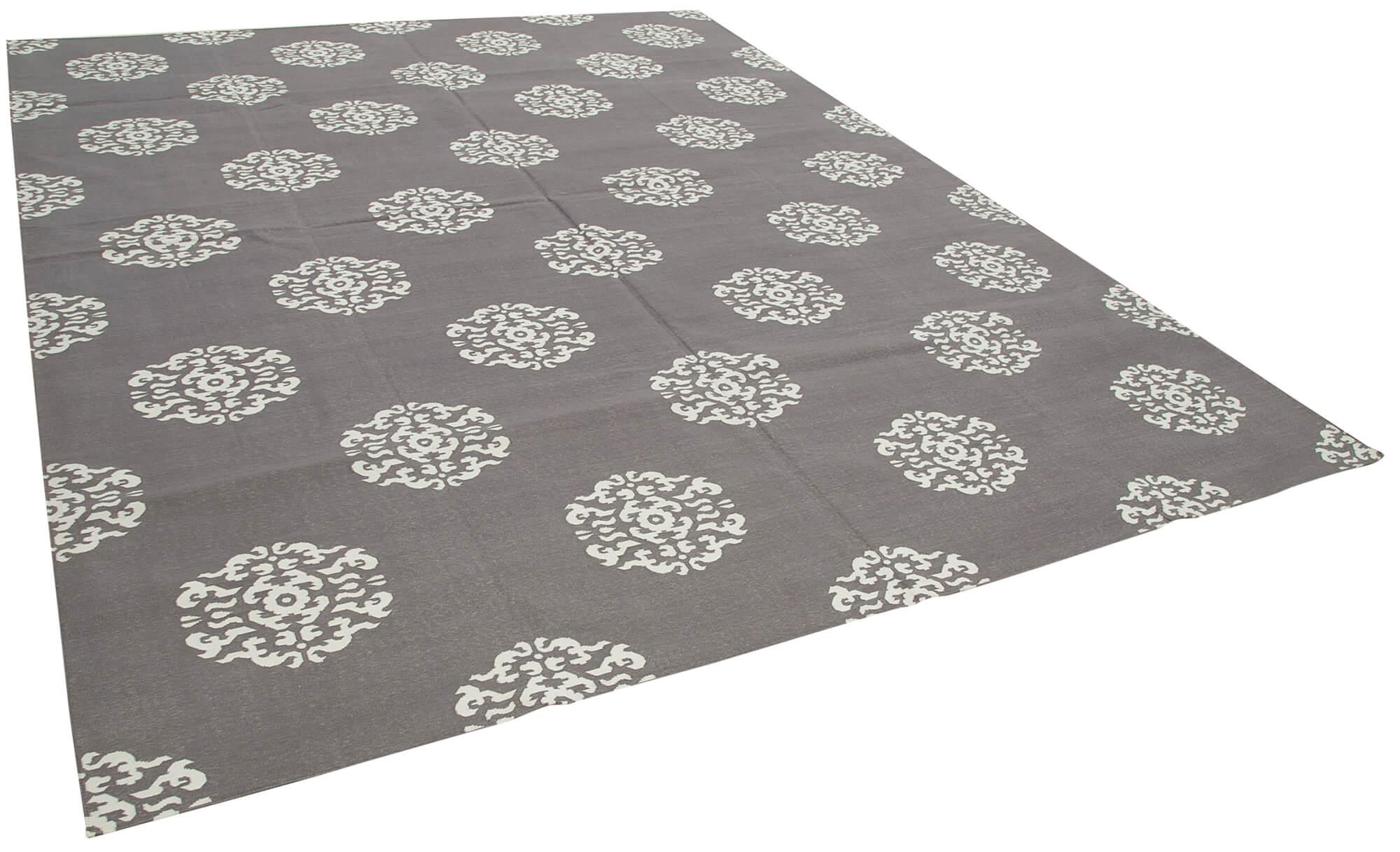 9 x 12 Grey Dhurrie Rug - 3033