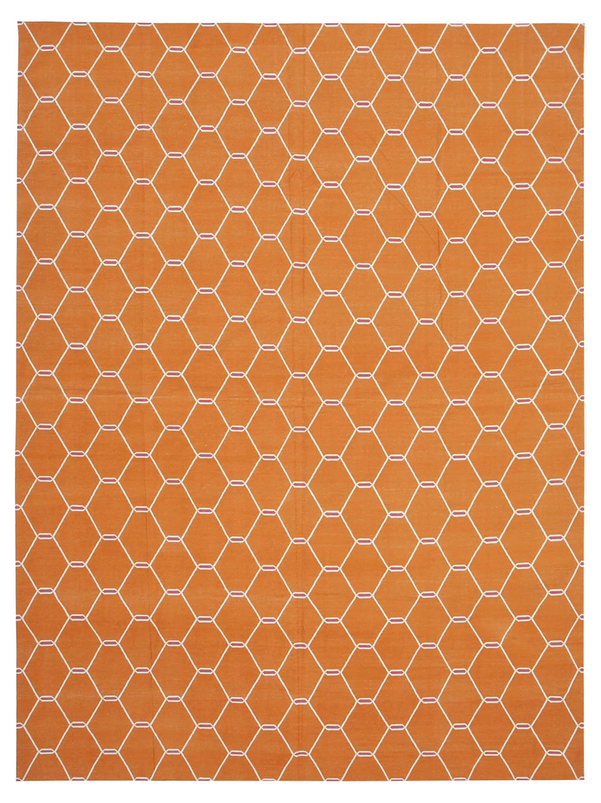 9 x 12 Orange Dhurrie Rug - 3034