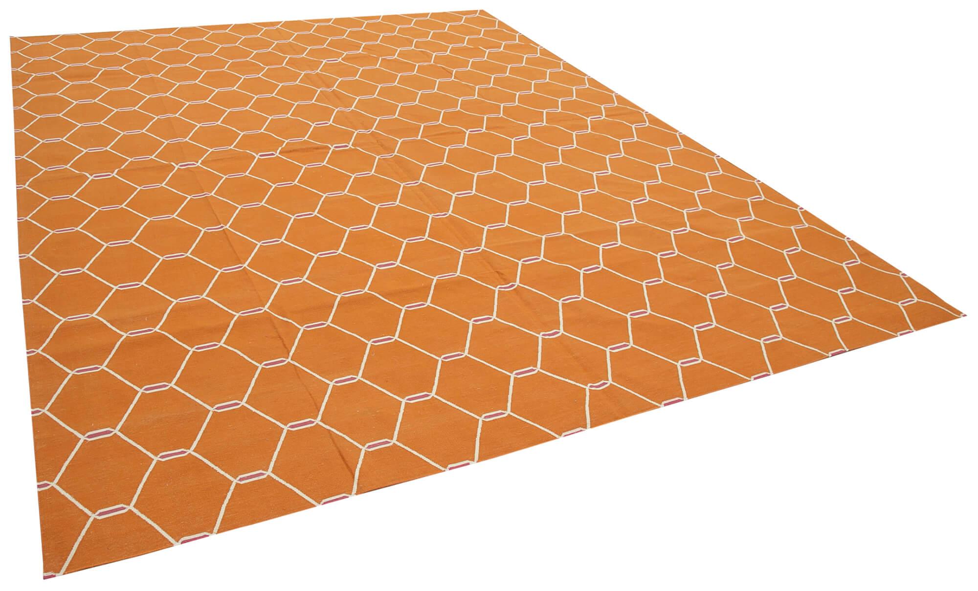 9 x 12 Orange Dhurrie Rug - 3034