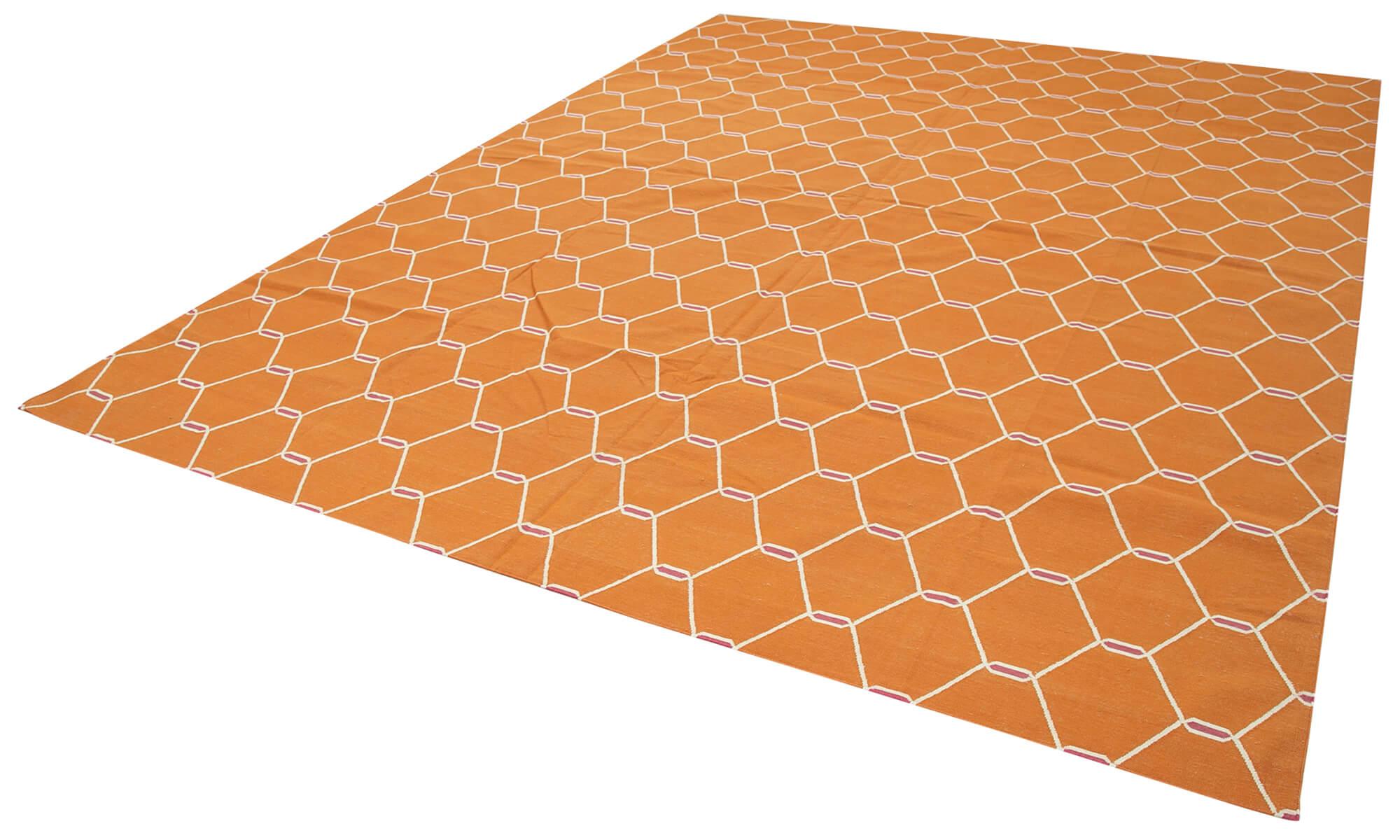 9 x 12 Orange Dhurrie Rug - 3034