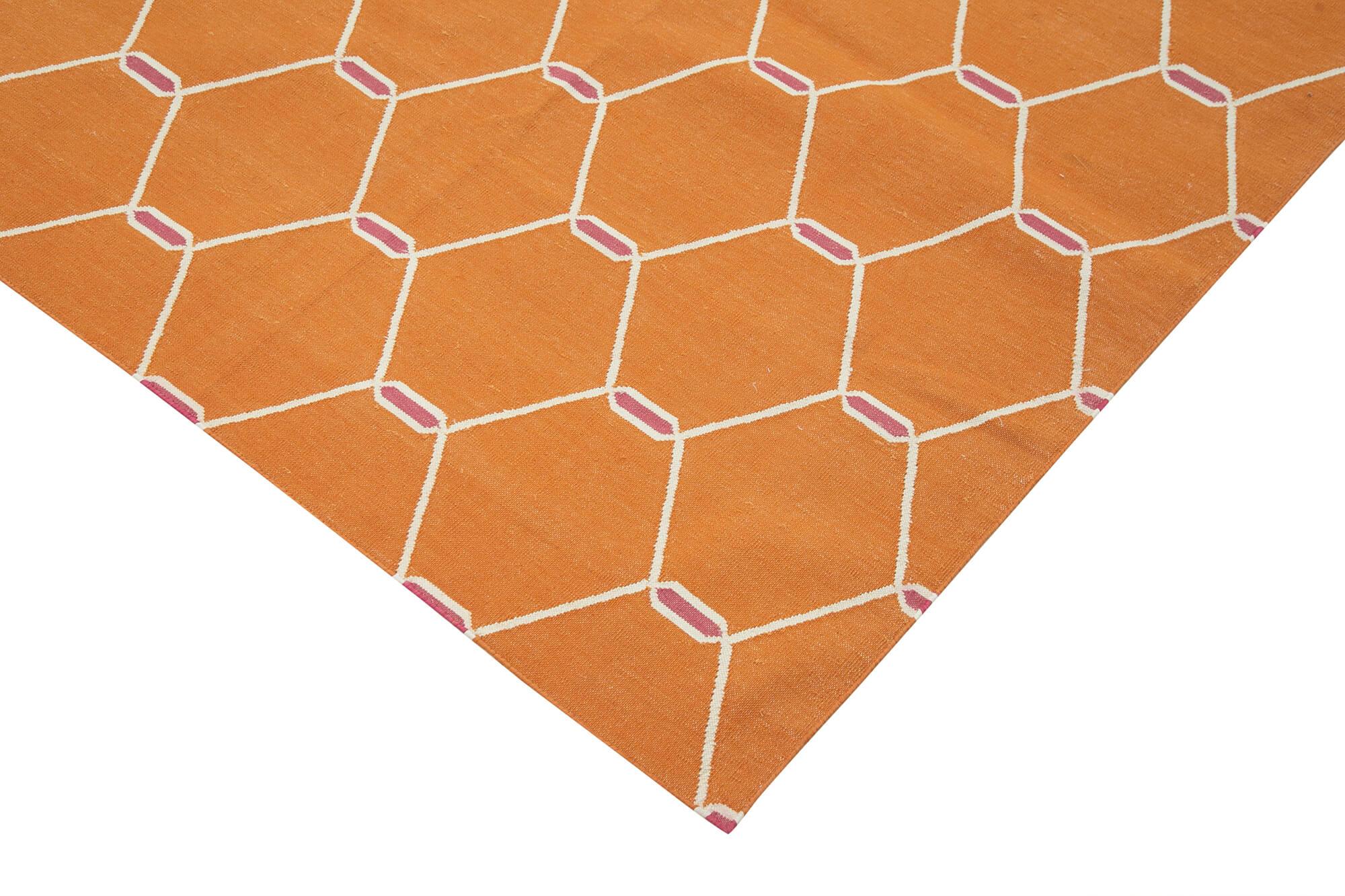 9 x 12 Orange Dhurrie Rug - 3034