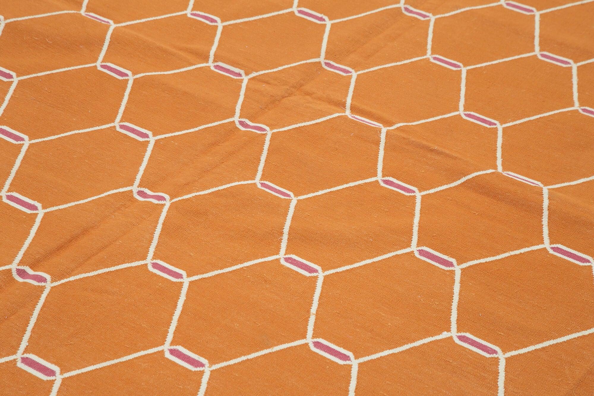 9 x 12 Orange Dhurrie Rug - 3034