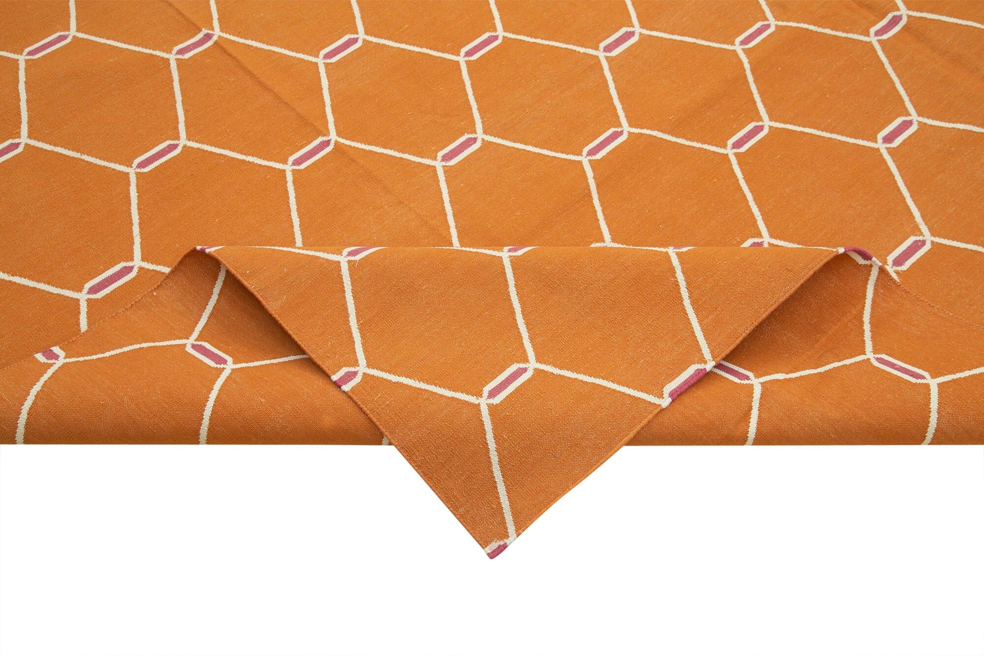 9 x 12 Orange Dhurrie Rug - 3034