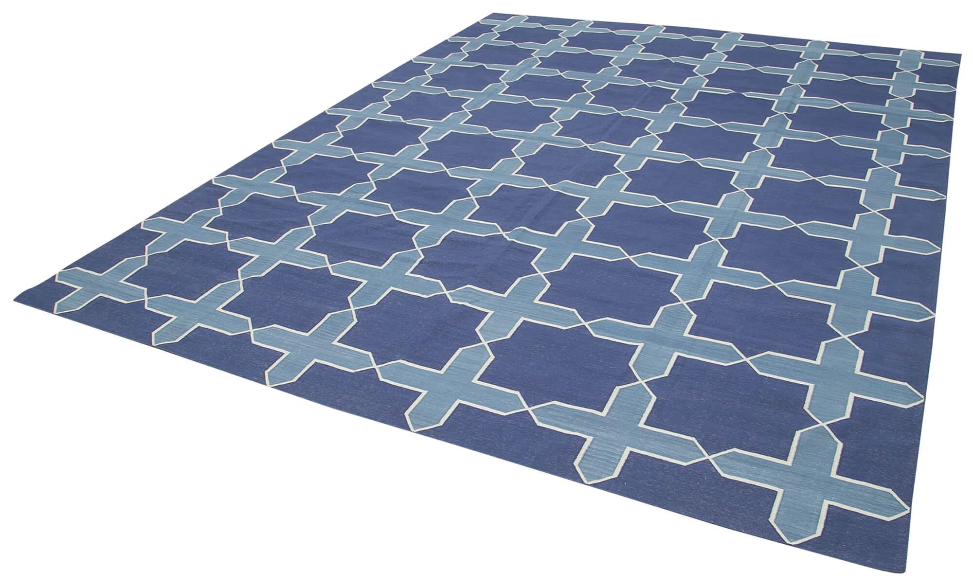 9 x 12 Blue Dhurrie Rug - 3036