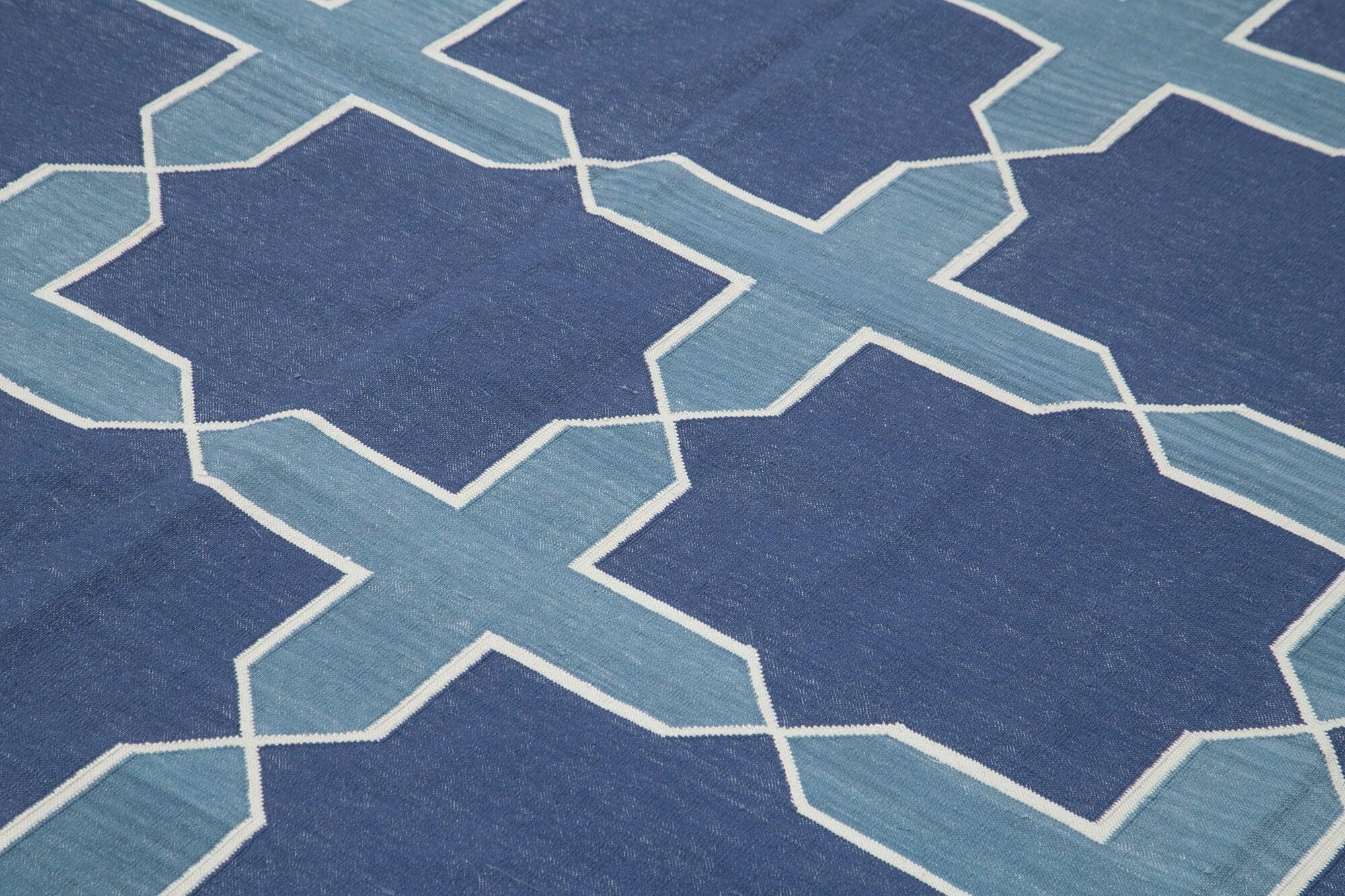 9 x 12 Blue Dhurrie Rug - 3036