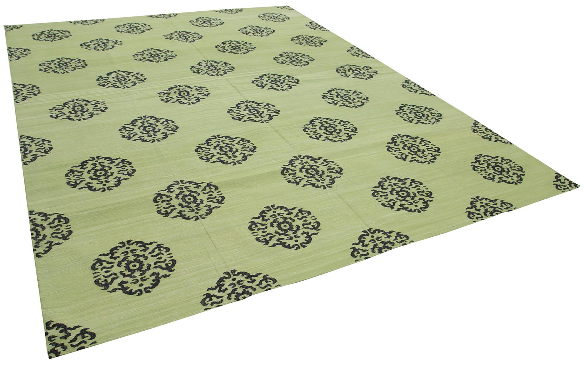 9 x 12 Green Dhurrie Rug - 3039