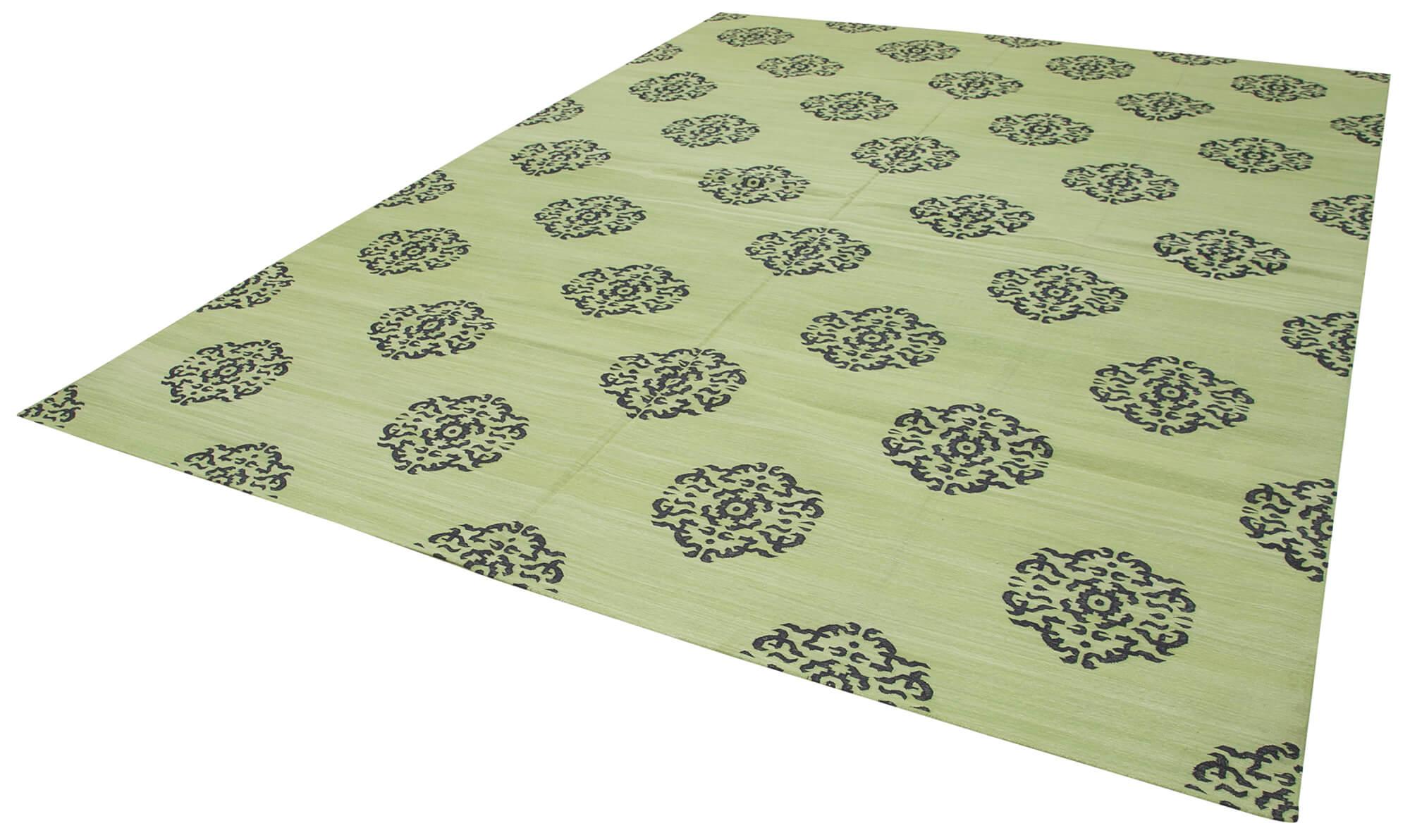 9 x 12 Green Dhurrie Rug - 3039