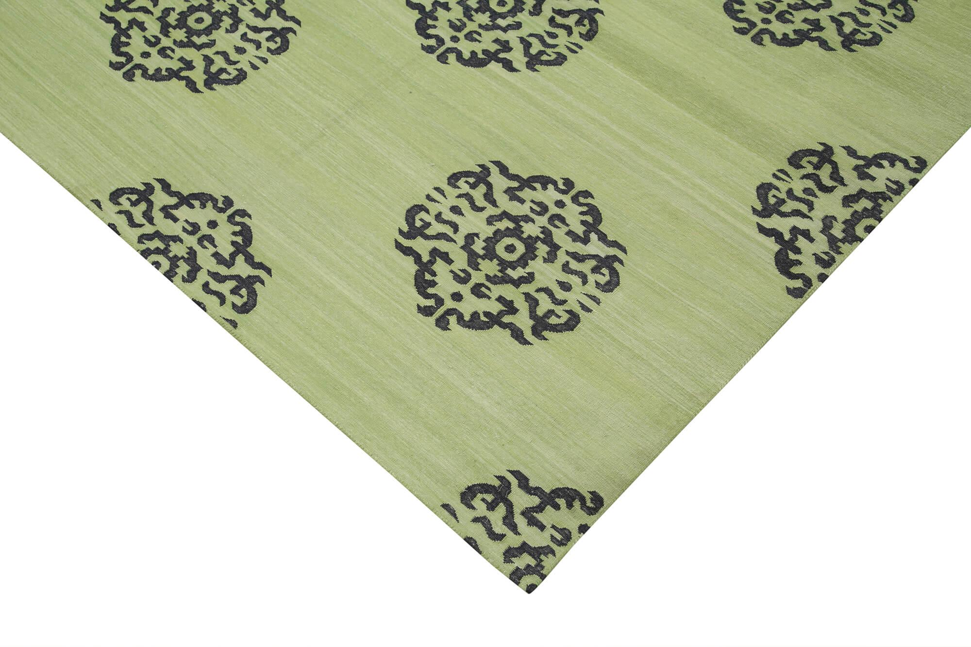 9 x 12 Green Dhurrie Rug - 3039