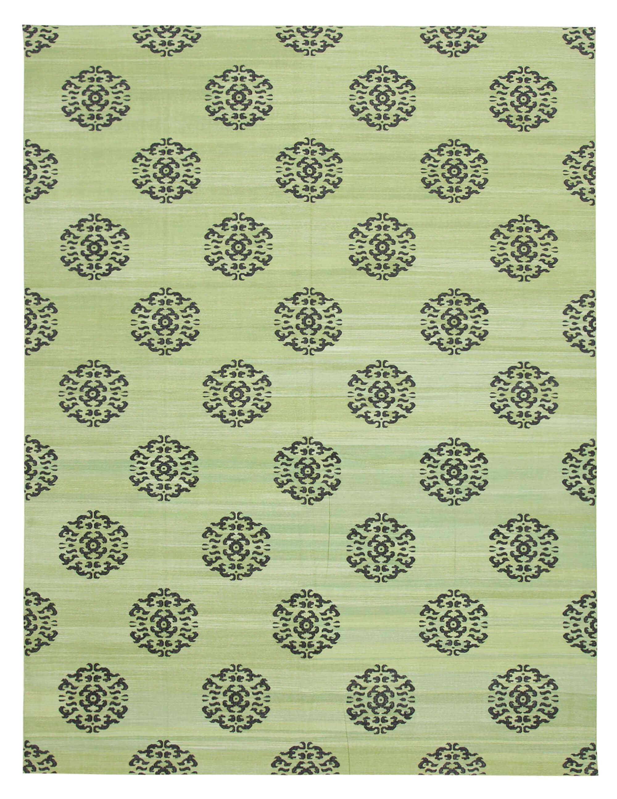 9 x 12 Green Dhurrie Rug - 3040