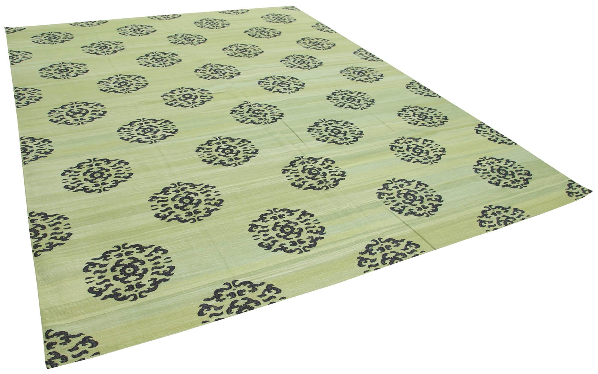 9 x 12 Green Dhurrie Rug - 3040