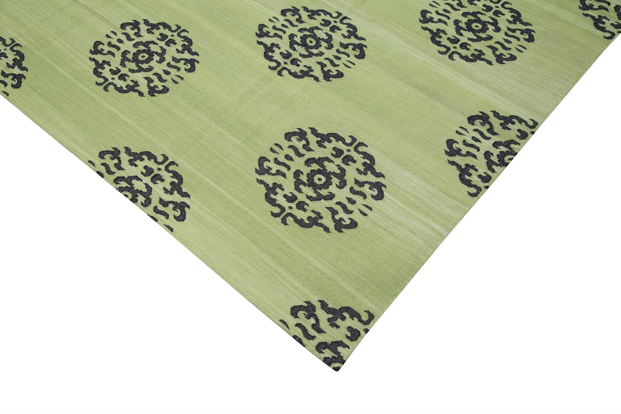 9 x 12 Green Dhurrie Rug - 3040