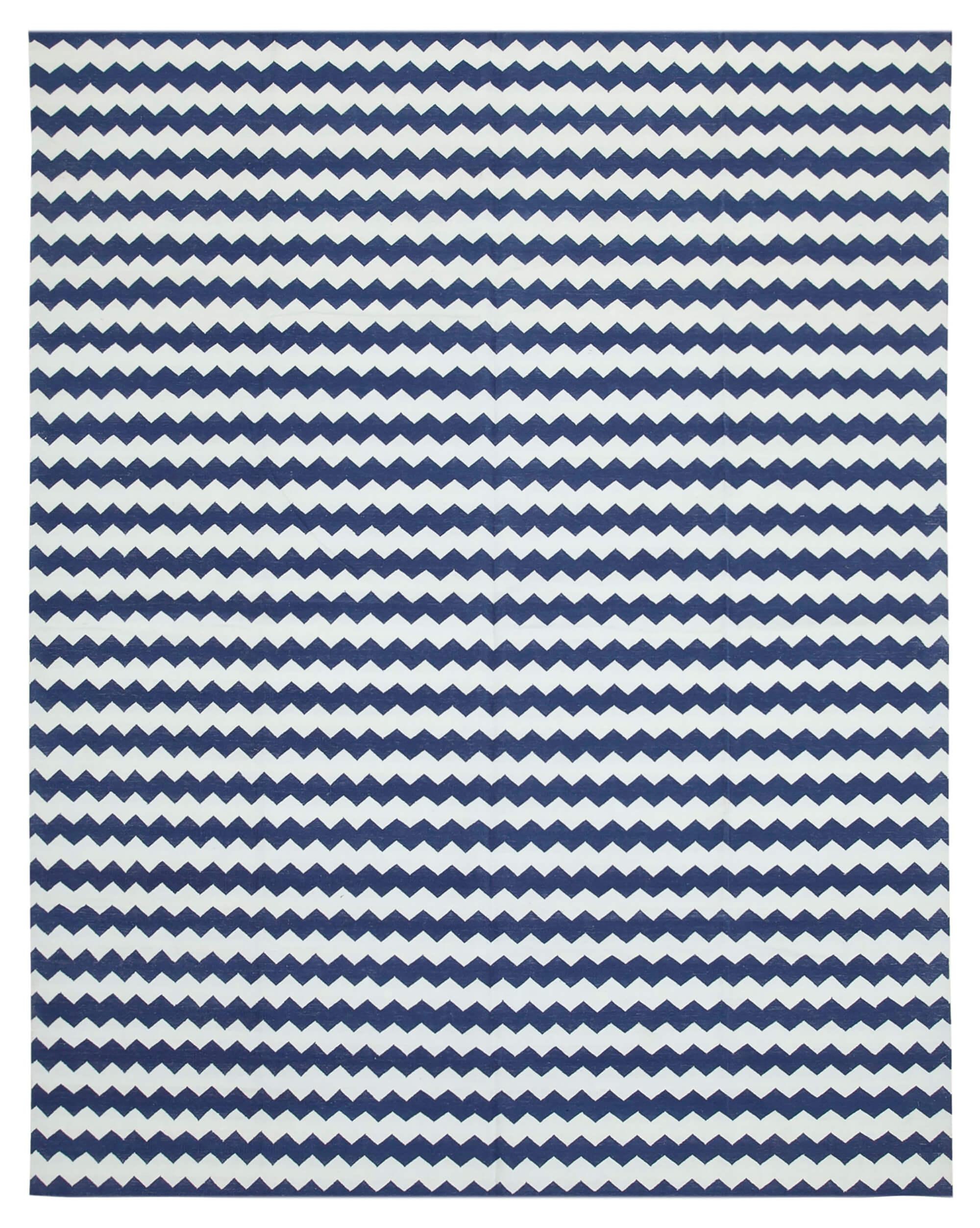 8 x 10 Blue Dhurrie Rug - 3054