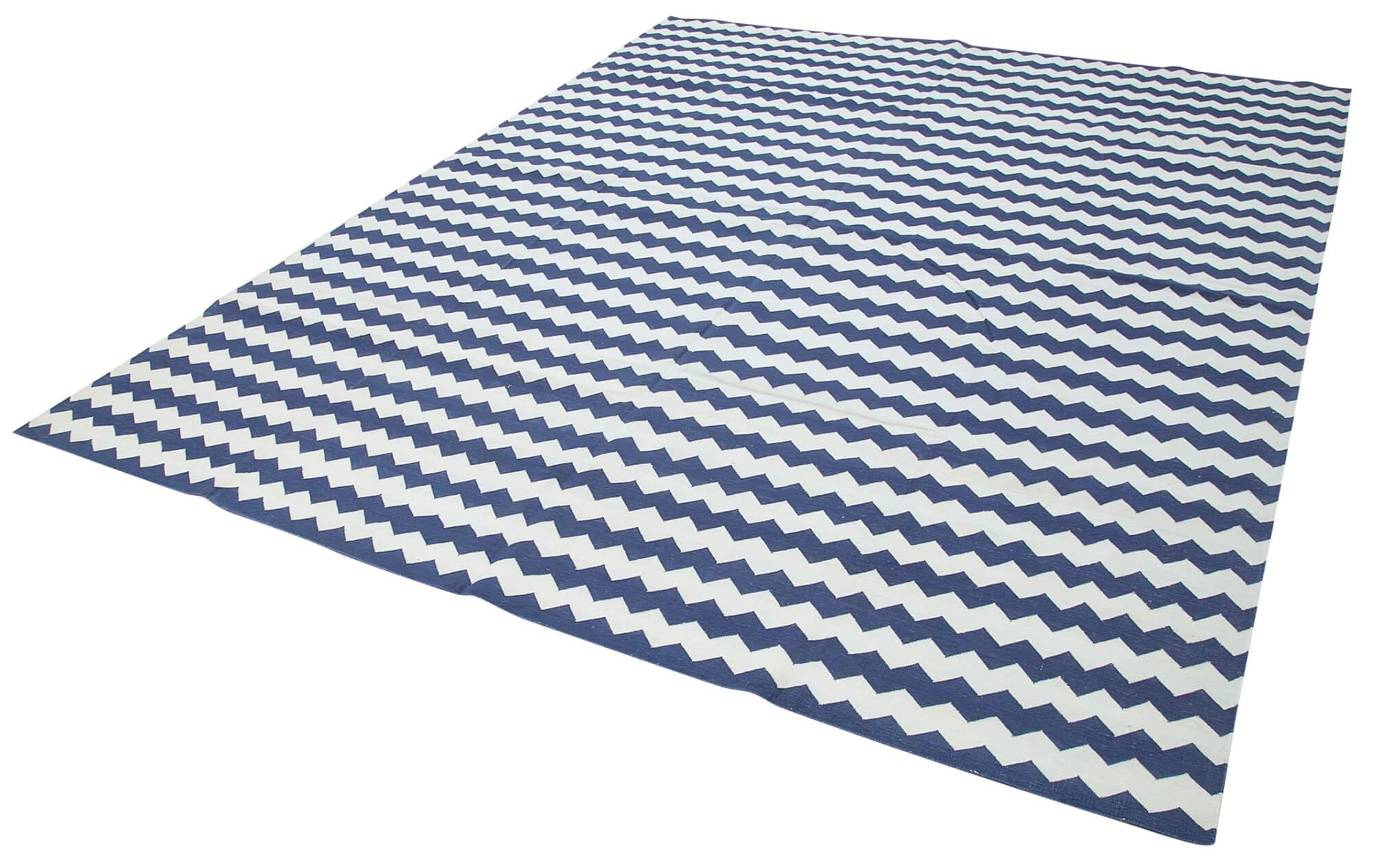 8 x 10 Blue Dhurrie Rug - 3054