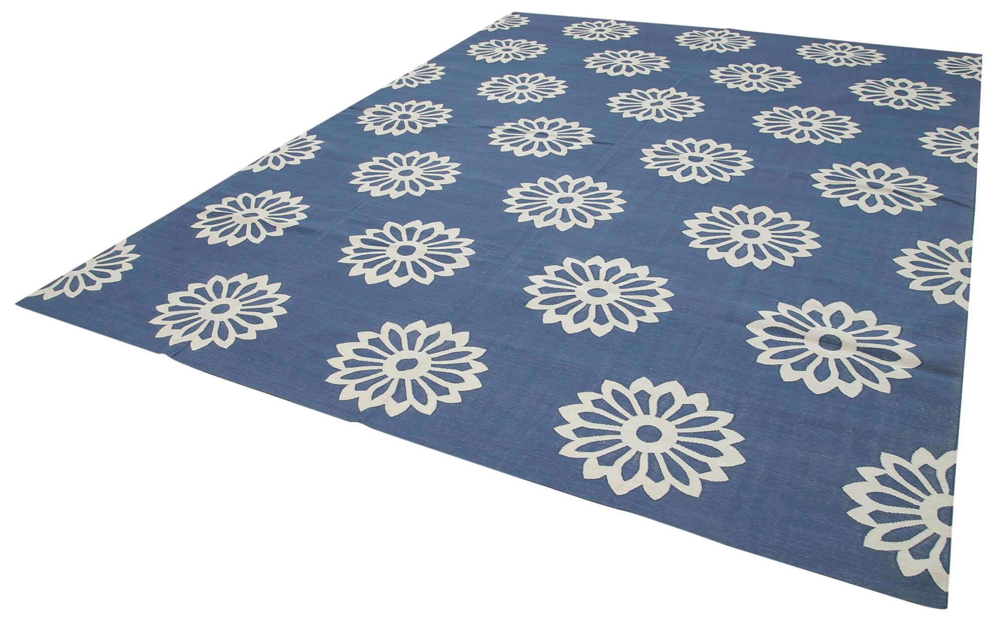 9 x 12 Blue Dhurrie Rug - 3058