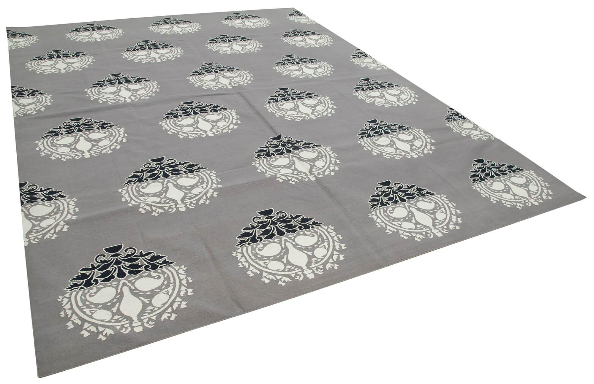 9 x 12 Grey Dhurrie Rug - 3060