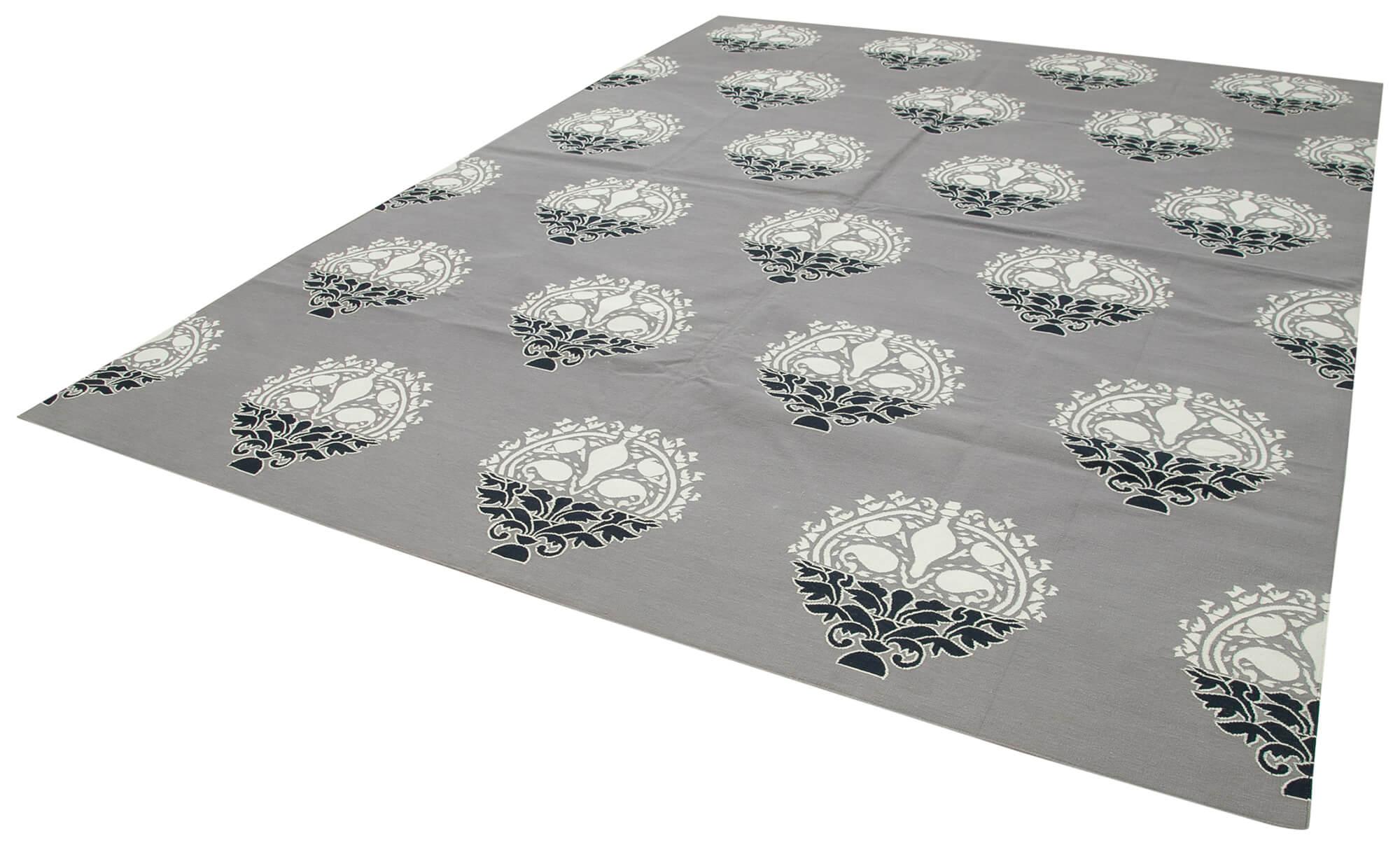 9 x 12 Grey Dhurrie Rug - 3060