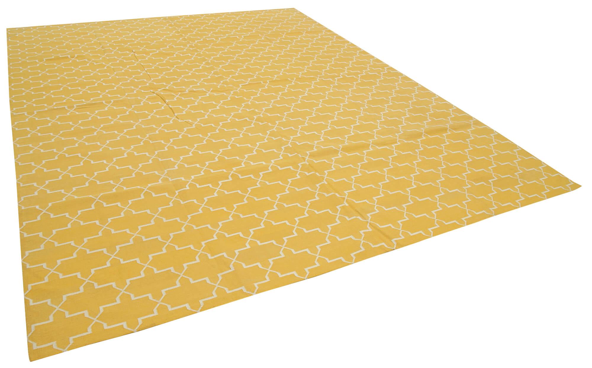 9 x 12 Yellow Dhurrie Rug - 3061