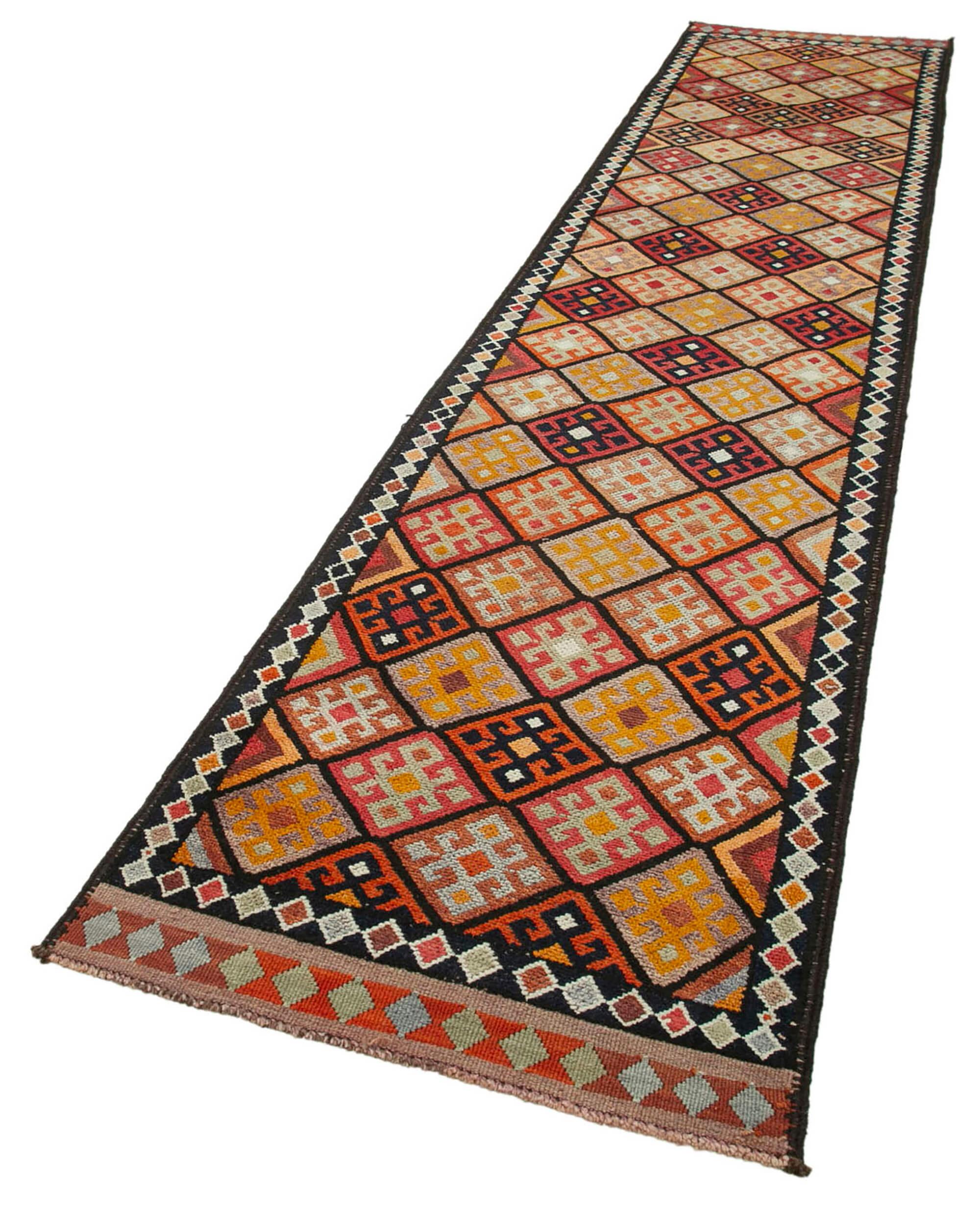 3 x 14 Black Boho Runner Rugs - 3074