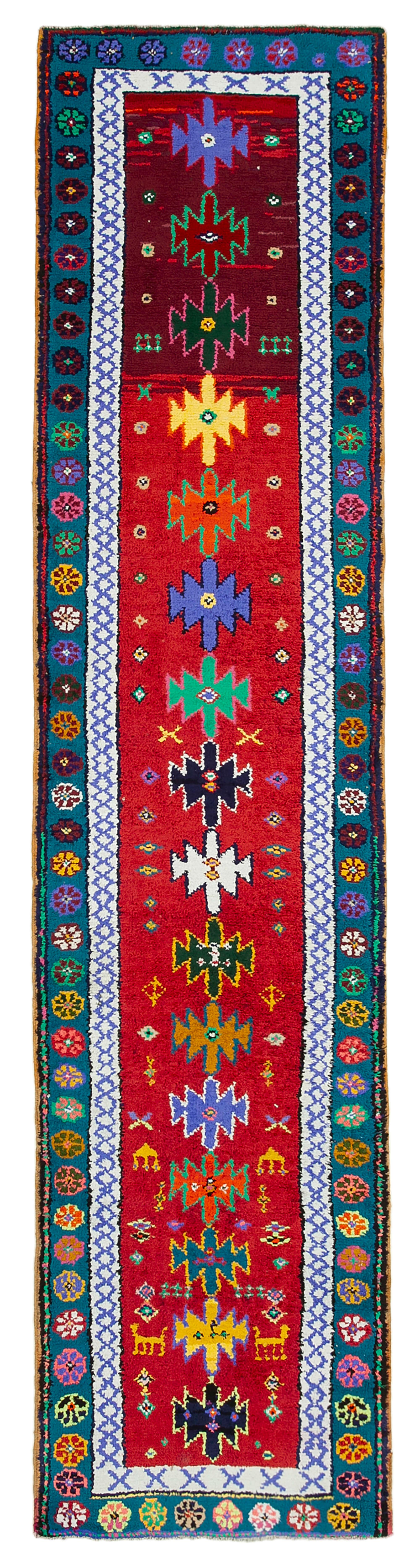 3 x 12 Red Boho Runner Rugs - 3091