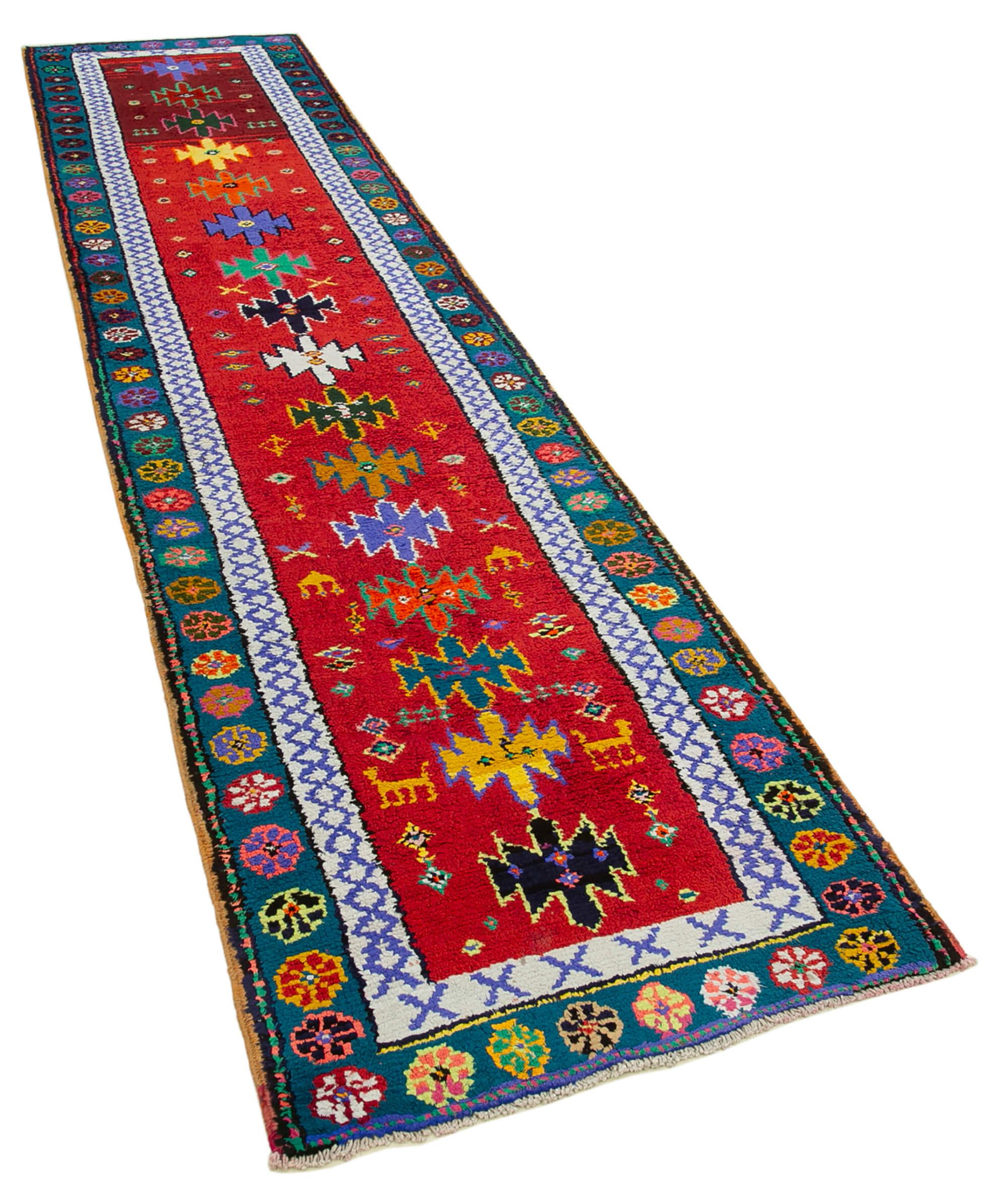 3 x 12 Red Boho Runner Rugs - 3091