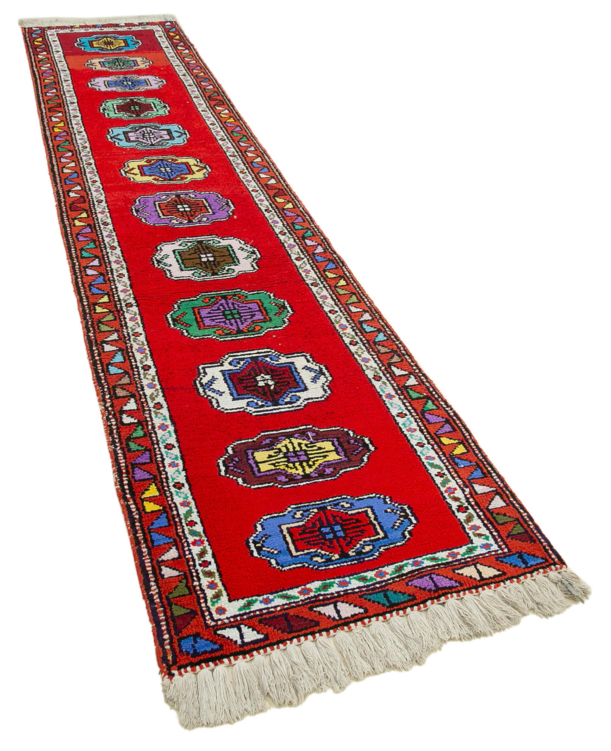 3 x 12 Red Boho Runner Rugs - 3093