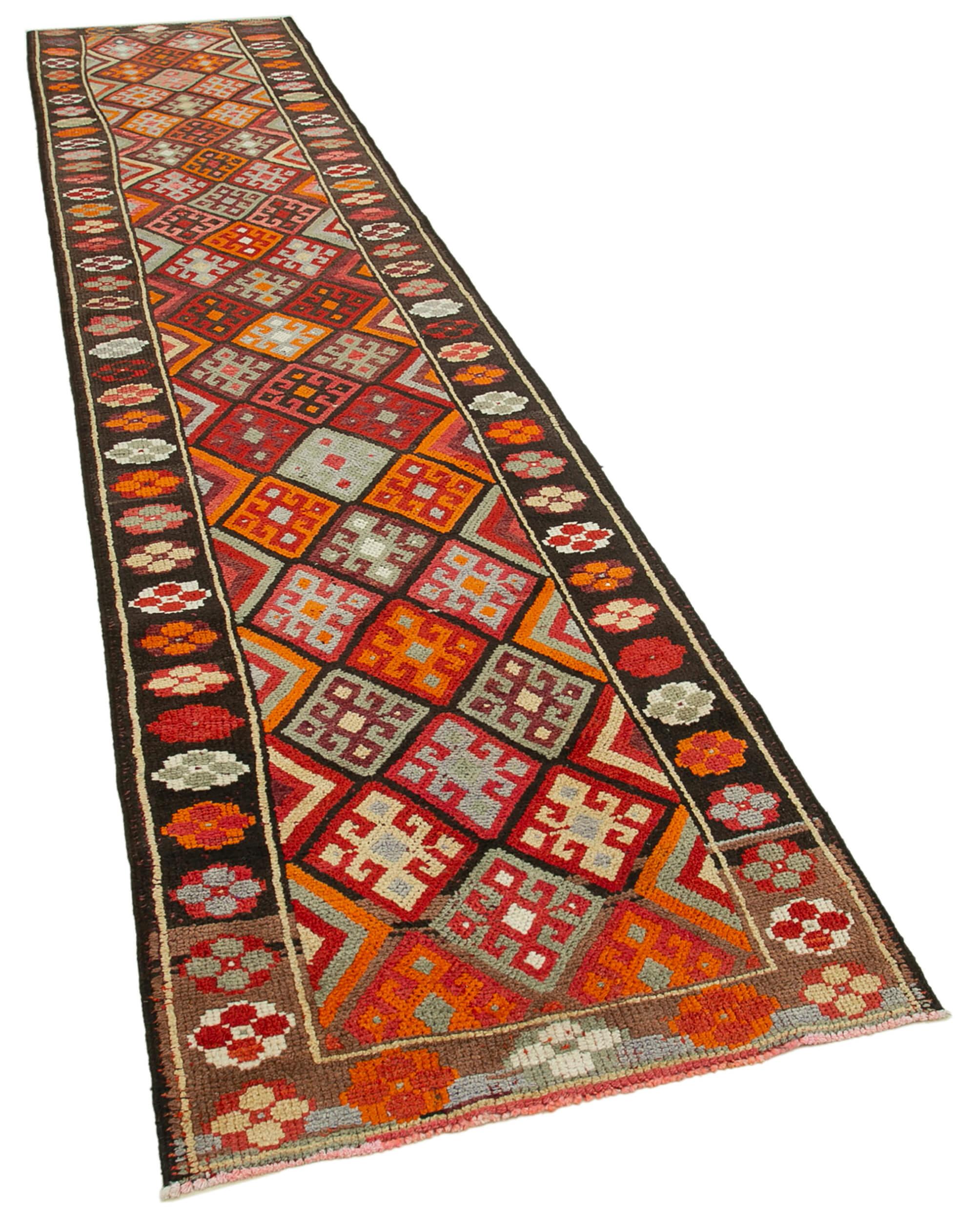 3 x 14 Orange Boho Runner Rugs - 3097