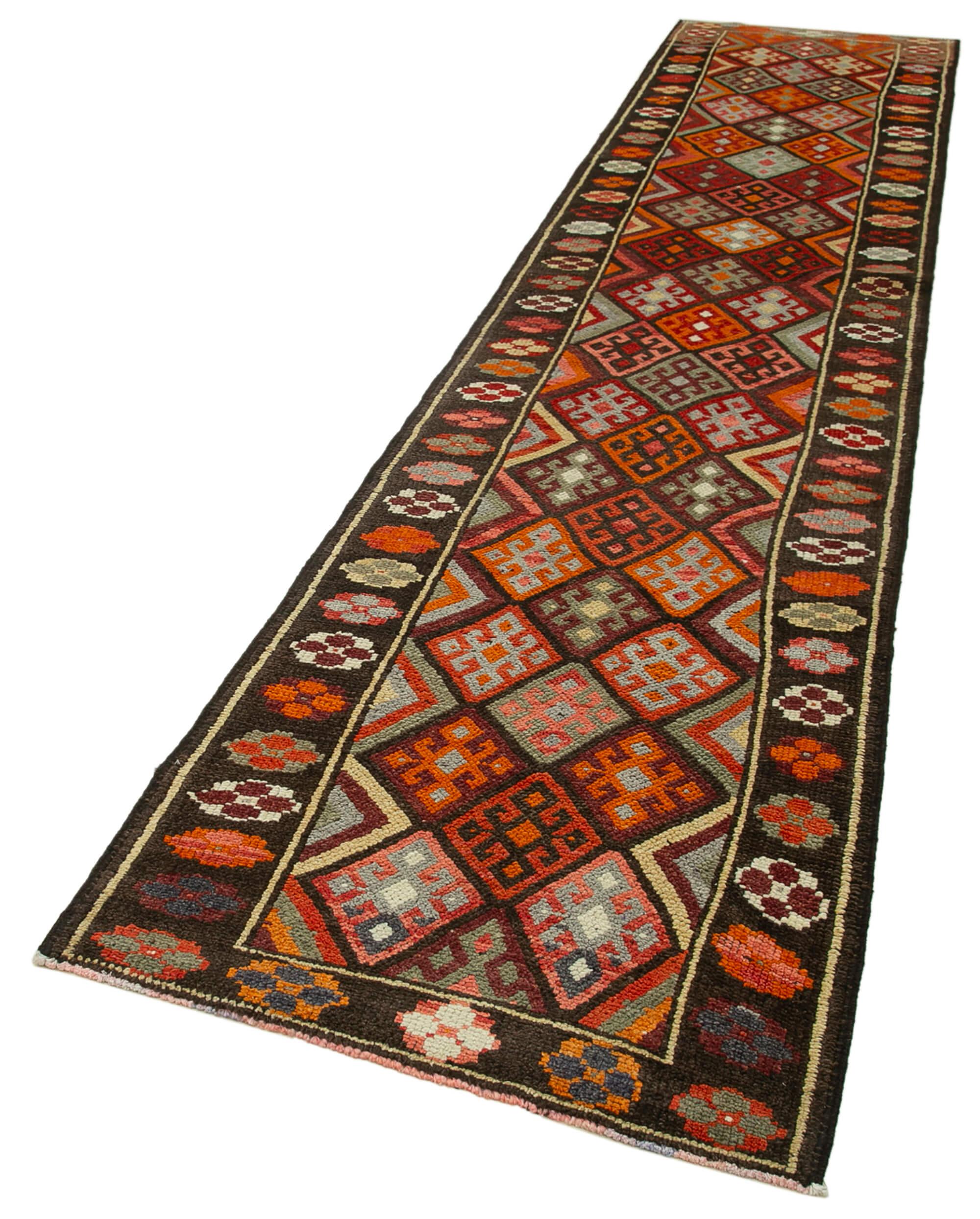 3 x 14 Orange Boho Runner Rugs - 3097