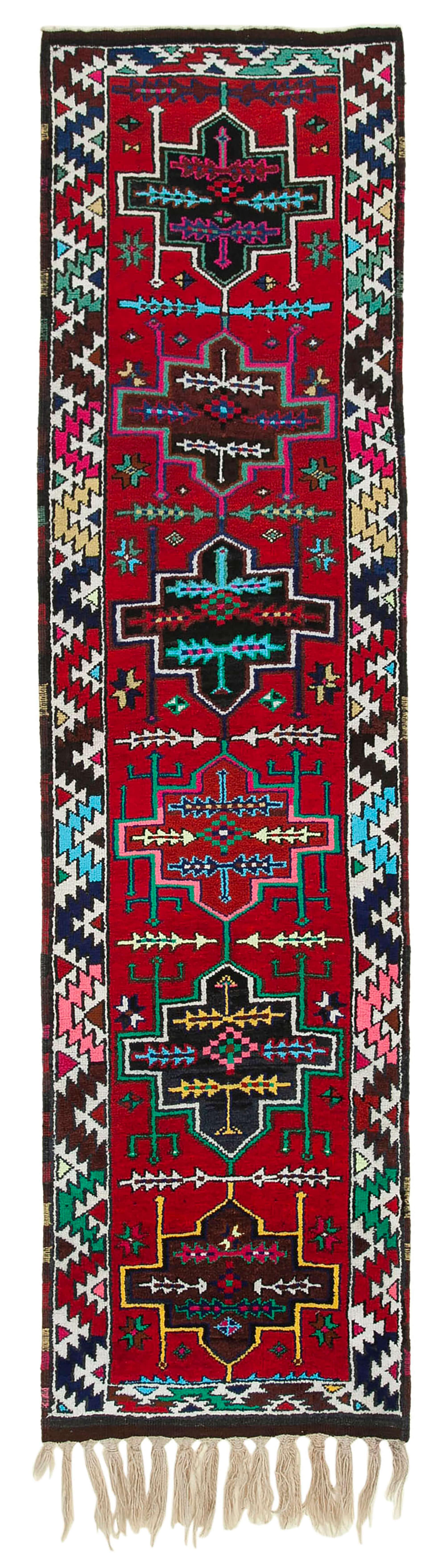 3 x 11 Red Boho Runner Rugs - 3099