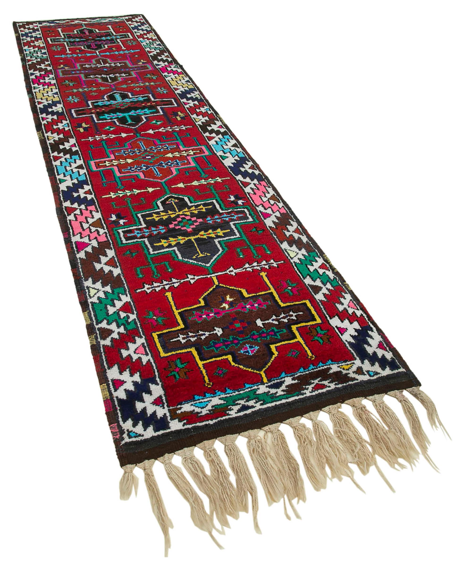 3 x 11 Red Boho Runner Rugs - 3099