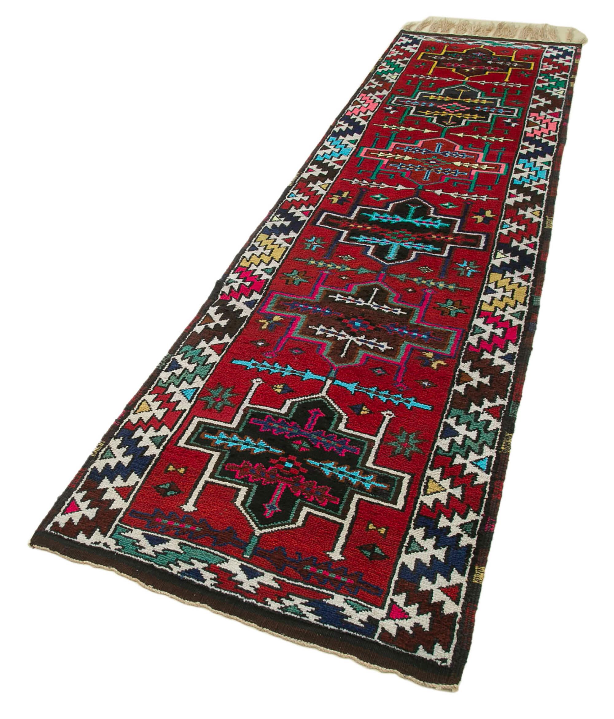 3 x 11 Red Boho Runner Rugs - 3099