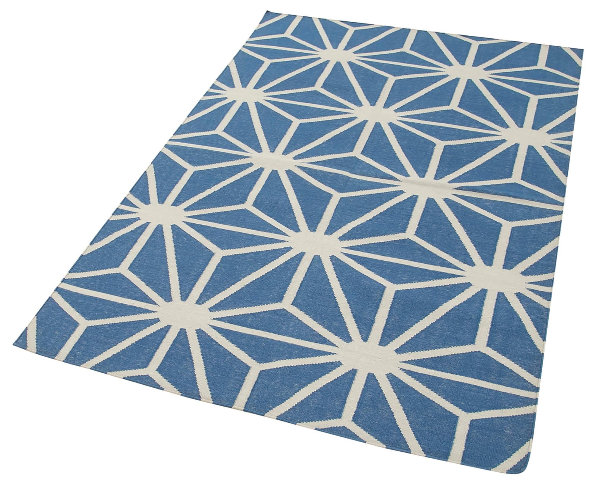 4 x 5 Blue Dhurrie Rug - 3112