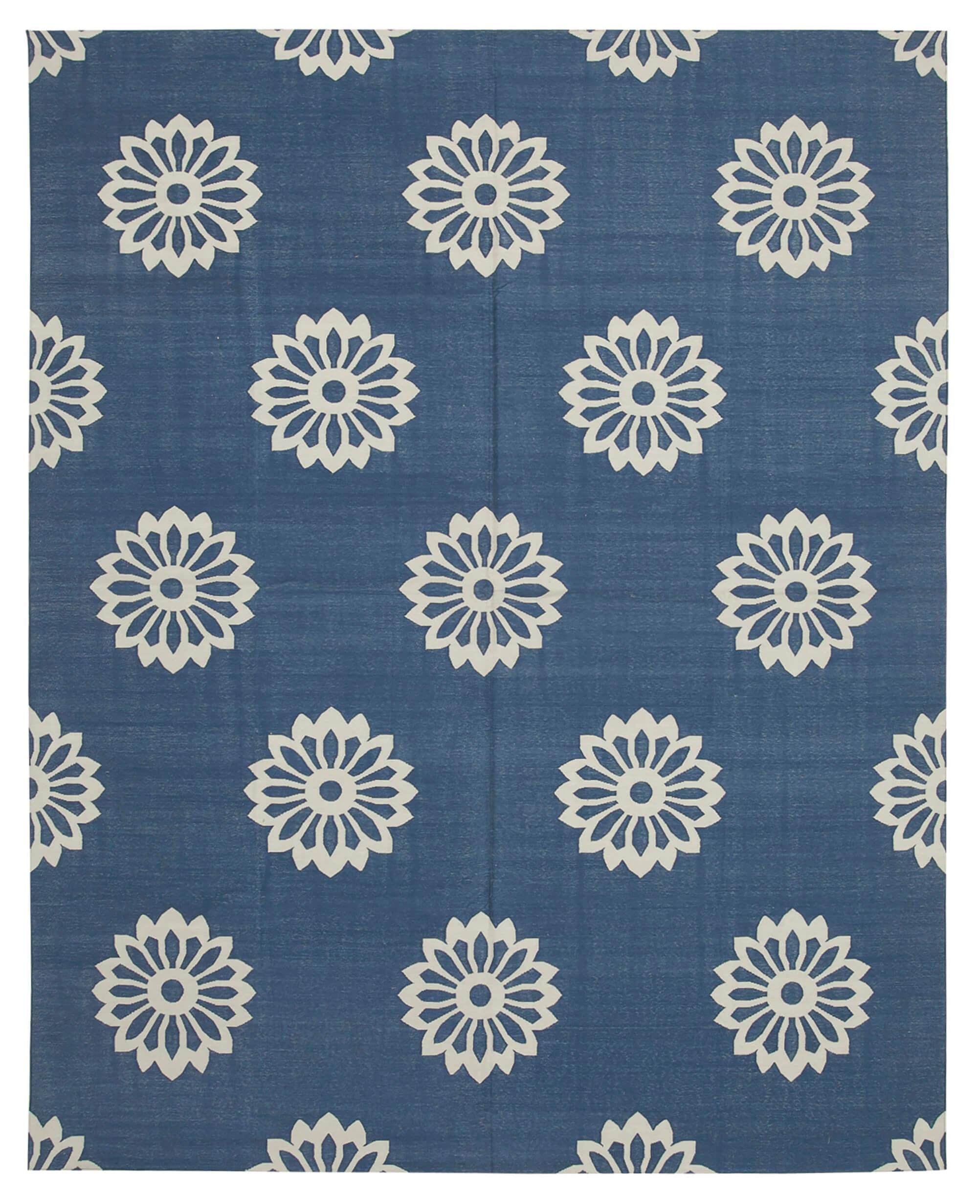 8 x 10 Blue Dhurrie Rug - 3122