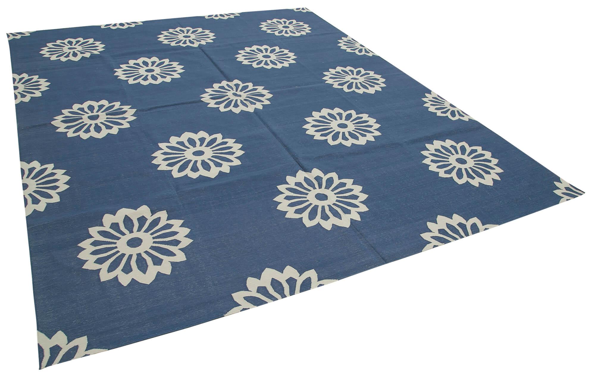 8 x 10 Blue Dhurrie Rug - 3122